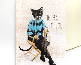 Tarjeta del gato de la cerveza, tarjetas para los hombres, Vintage gato felicitaciones feliz cumpleaños papá, tarjeta de novio divertido, papelería al por mayor raro IPA Stout