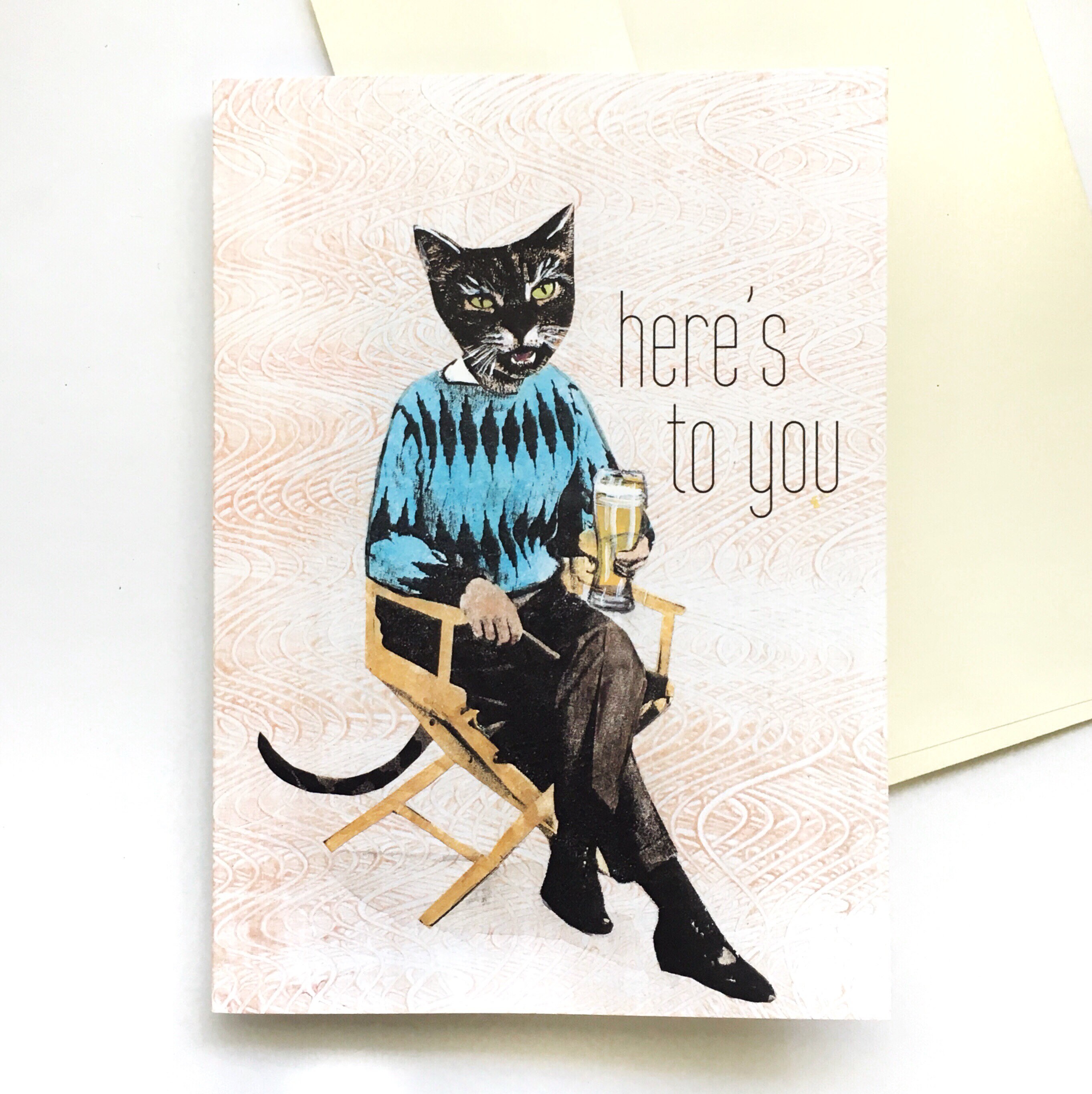Beer Cat Card, Cards for Men, Vintage Cat Congratulations Happy Birthday Dad, Funny Boyfriend Card, Weird Wholesale Stationery IPA Stout