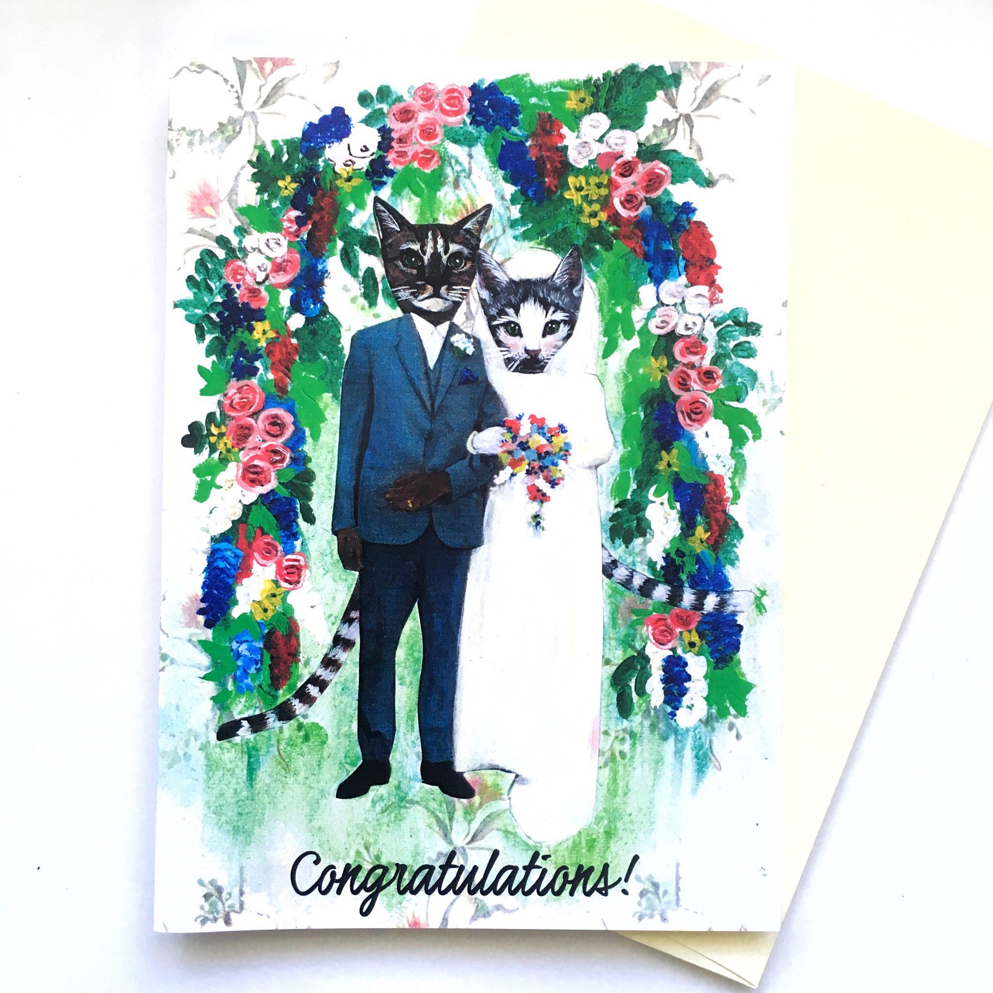Cats Wedding Card, Cat Marriage, Congratulations Cards, Cat Lovers Parents, Anniversary, Weird Art Daughter-in-law Son-in-law, Wholesale