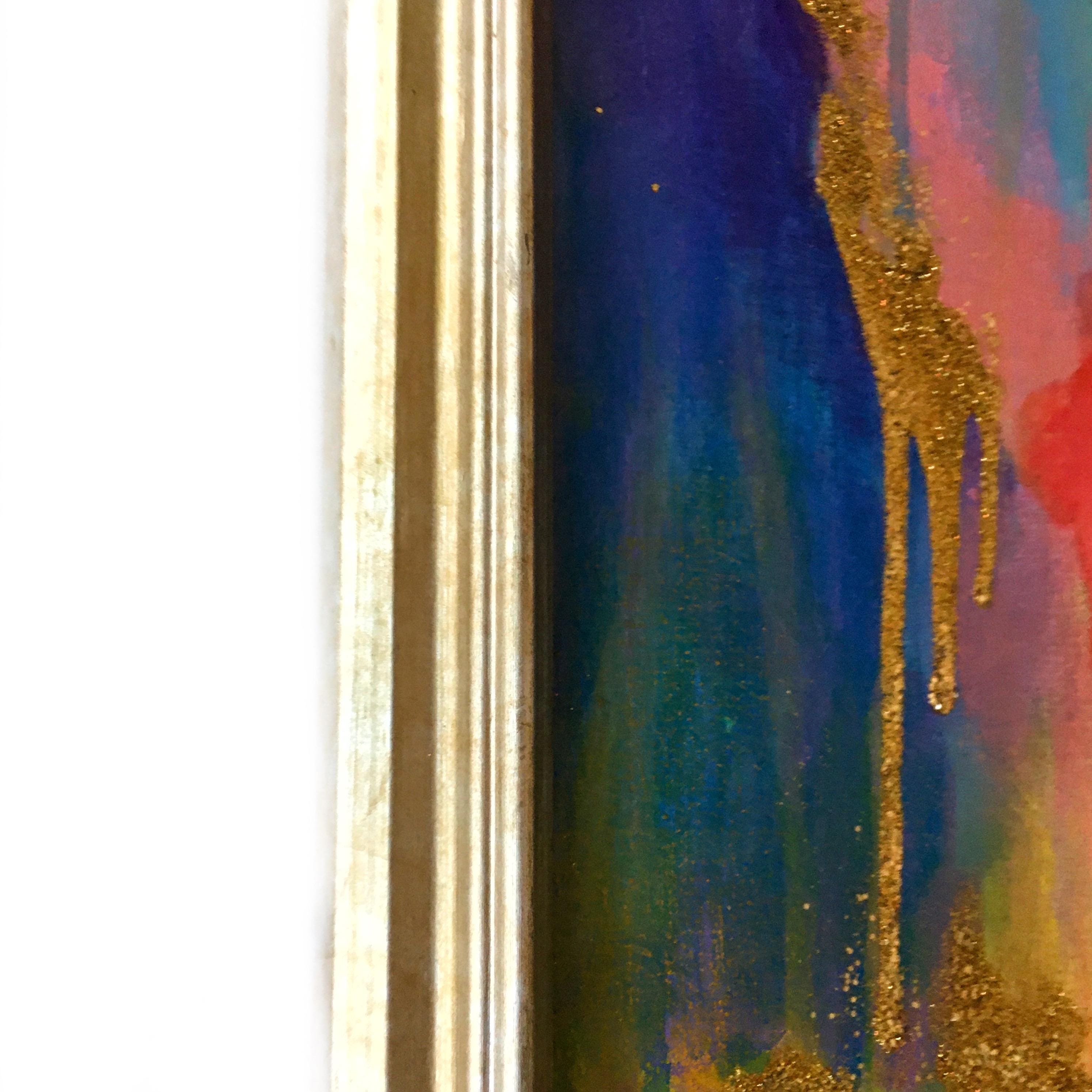 Glitter Abstract Painting, Colorful Mountain Landscape Cave Inspired Mixed Media Art, Collage Wall Painting, Original Acrylic Wall Art - Thumbnail 3