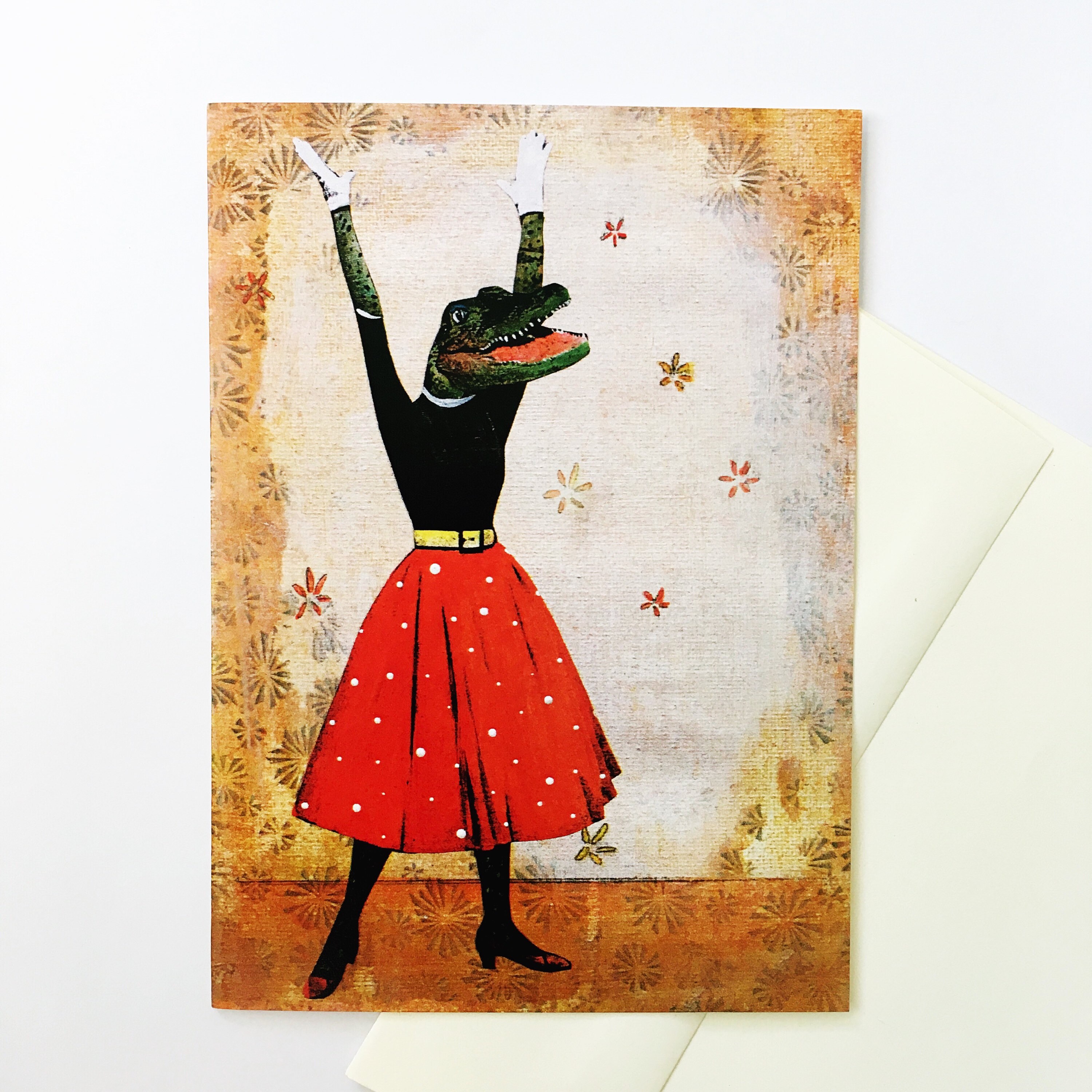Alligator Card, Retro Florida Blank Cards, Congratulations Card, Weird Animal Stationery, Dressed Up Art, Moving Surreal Vintage Retro Fun - Thumbnail 3