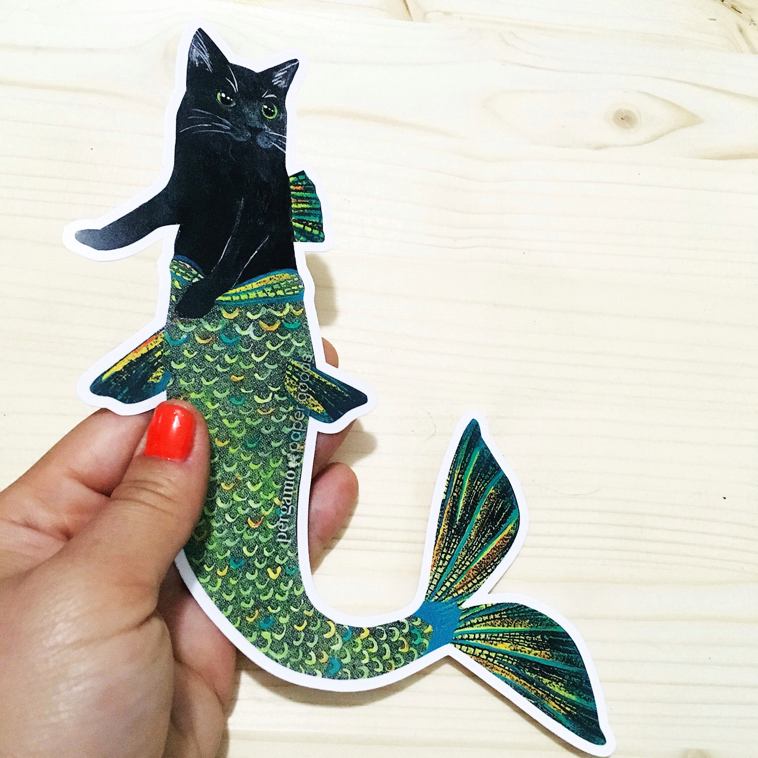 Black Cat Mermaid Sticker, High Quality Stickers Laptop, Best Cat Vinyl Decals, Durable Mermaid Cat Stocking Stuffer, Surreal Phone Macbook - Thumbnail 3