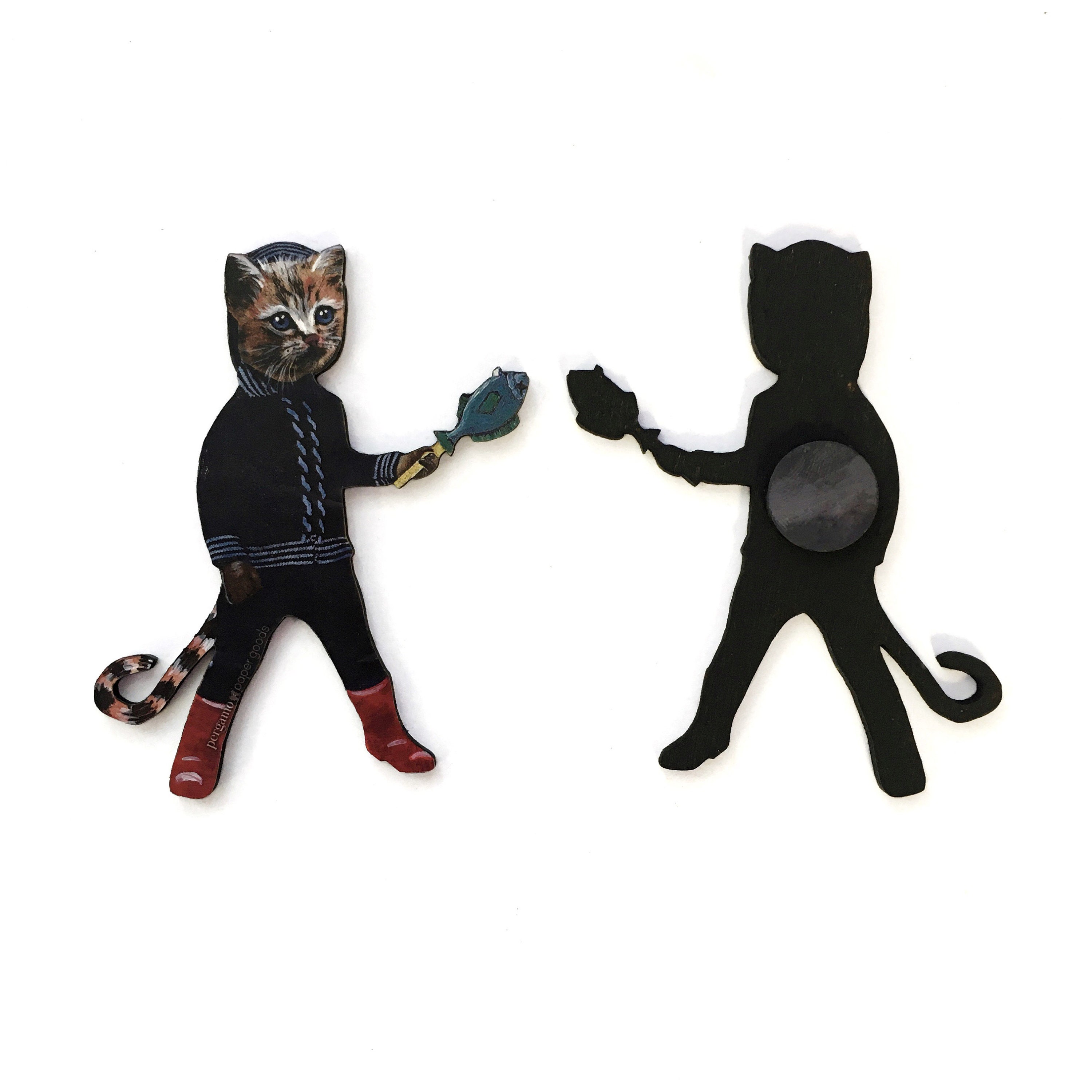 Calico Cat Magnet, Weird Cat Sailor Animal Refrigerator Magnets Fridge, Laser Cut Wood, Illustrated Gift Vintage, Animal Rescue, Fishing - Thumbnail 3