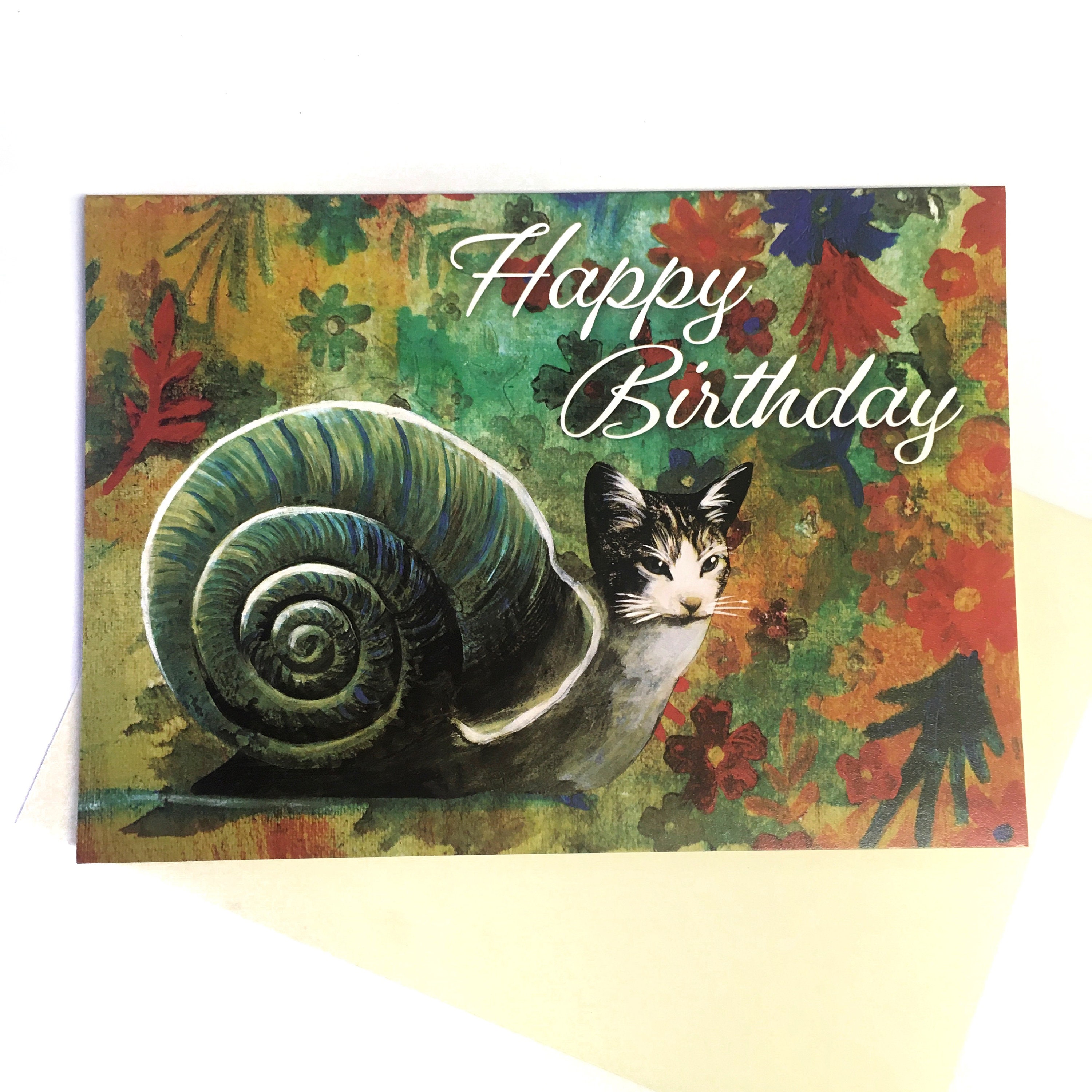 Weird Cat Birthday Card, Retro Florida Blank Cards, Cat Snail Card, Animal Stationery, Surreal Vintage Retro Fun, Kitty Mom Cat Lady Gift - Thumbnail 3