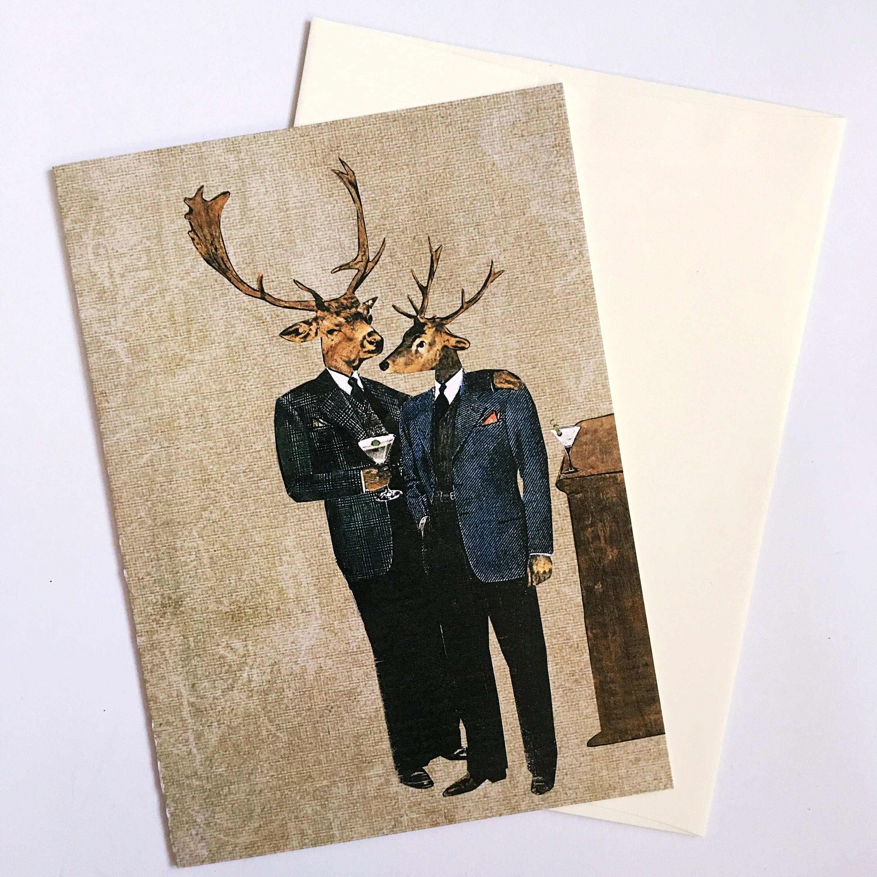 Gay Anniversary Card, Fancy Deer Cards, Animal Friendship Stationery, Gay Marriage Wedding Gift, Dressed Up Deer, Queer LGBTQ Pride Gifts - Thumbnail 3