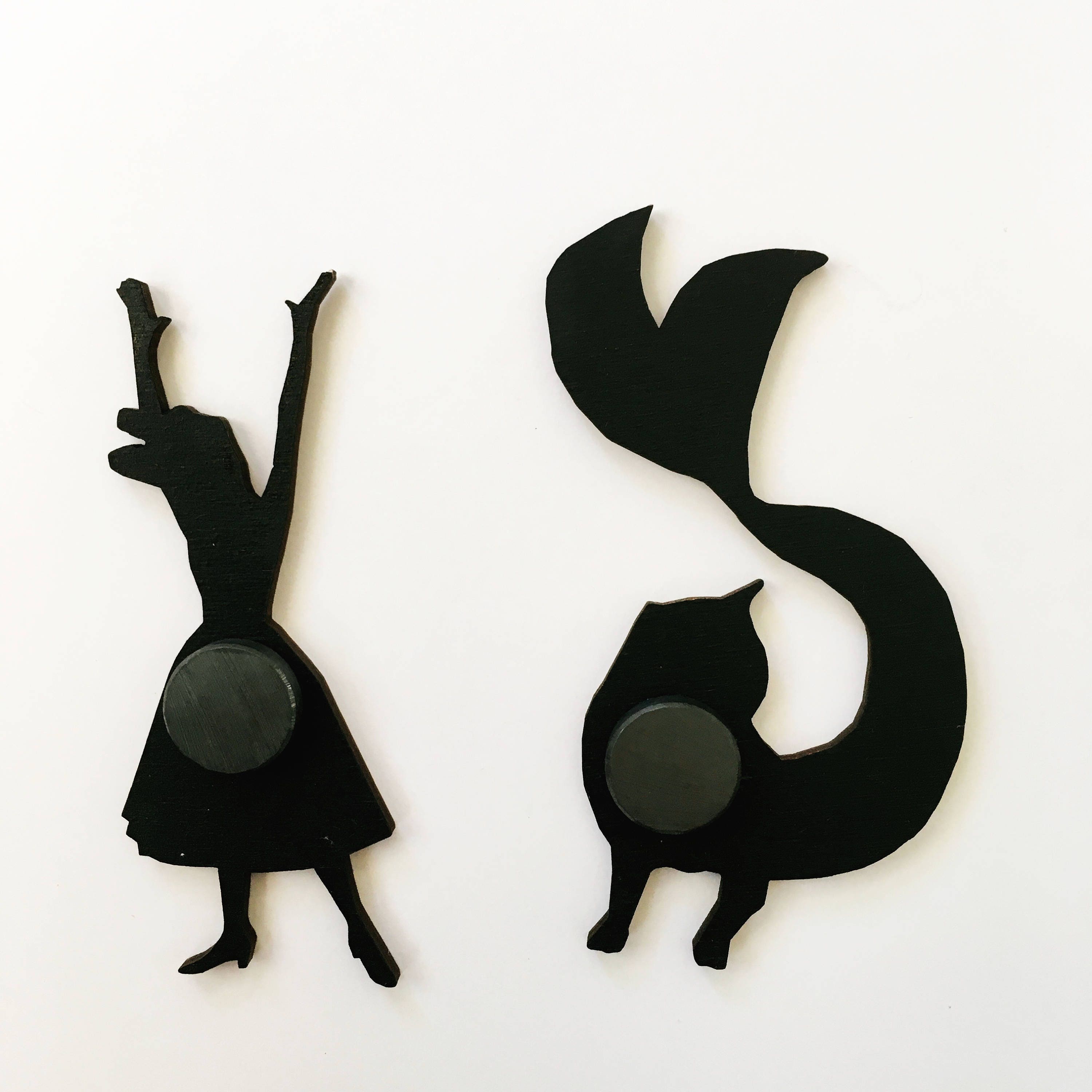 Animal Magnet Set, Alligator and Mermaid Cat Refrigerator Magnets Fridge, Illustrated Laser Cut Wood, Weird Art Gifts, FL Florida Souvenir - Thumbnail 6