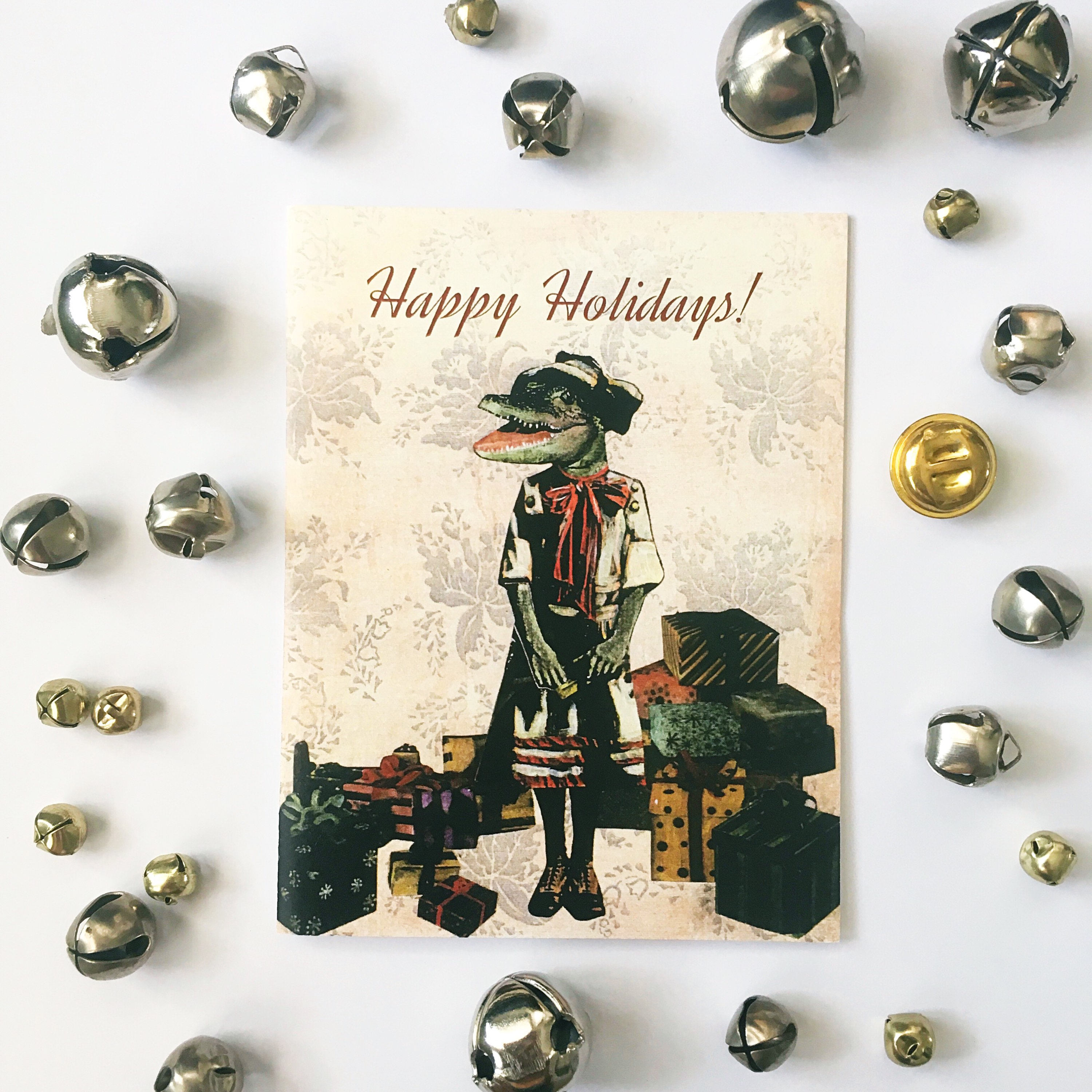 Alligator Holiday Card or Holiday Card Set, Vintage Christmas Holiday Party, Florida Christmas Card, Weird Holiday Stationery Set, Crocodile - Thumbnail 5