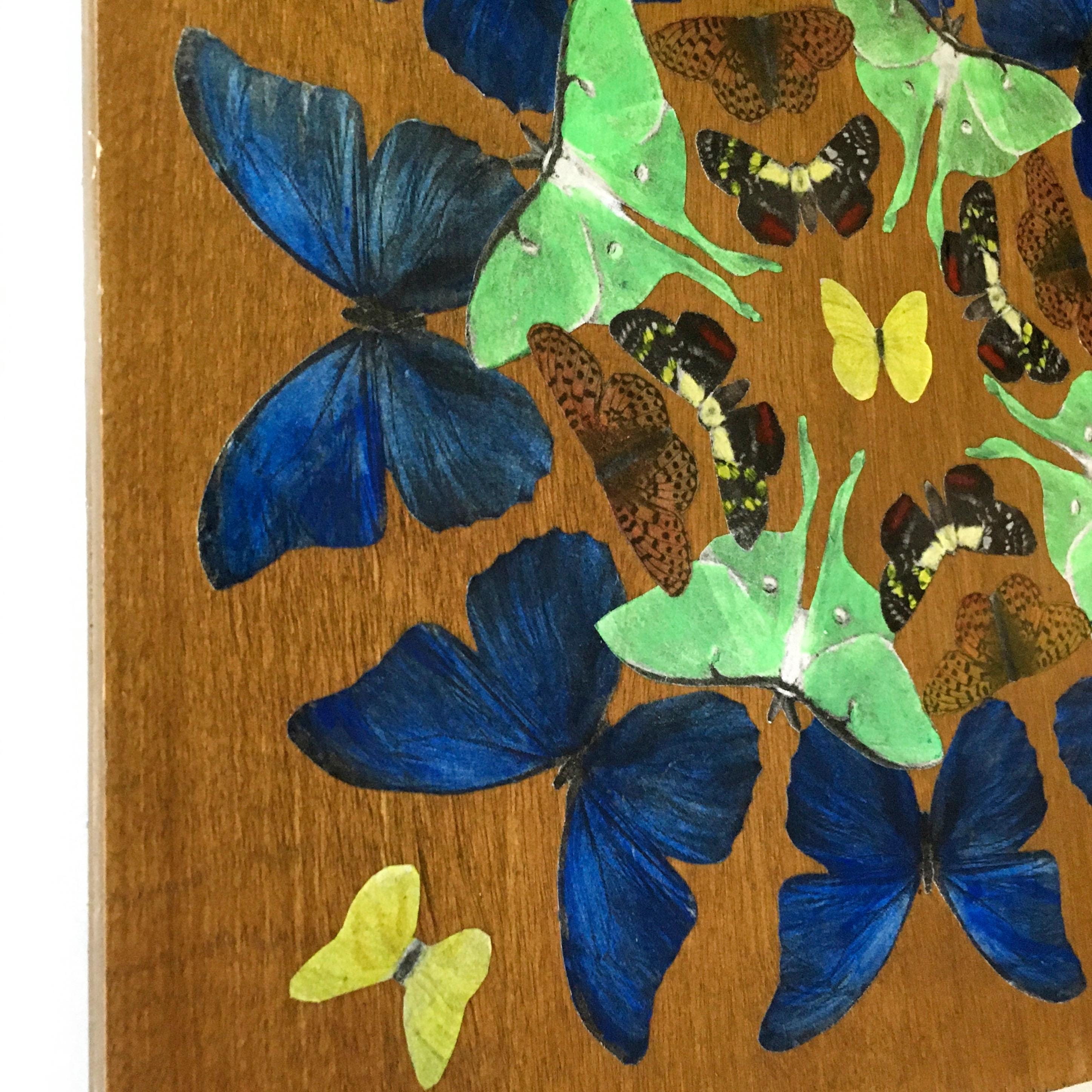 Butterfly Mandala Art, Vintage Inspired Mixed Media Art, Insect Collage Painting, Buddhist Original Acrylic Artwork, Retro Kitsch Gift - Thumbnail 2