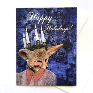 Fox Christmas Card Set, Happy Holidays Card, Fox Card, Cartes de Noël Weird vintage Animal Holiday Card Kitsch Cute, Saint Lucy’s Day Lucy