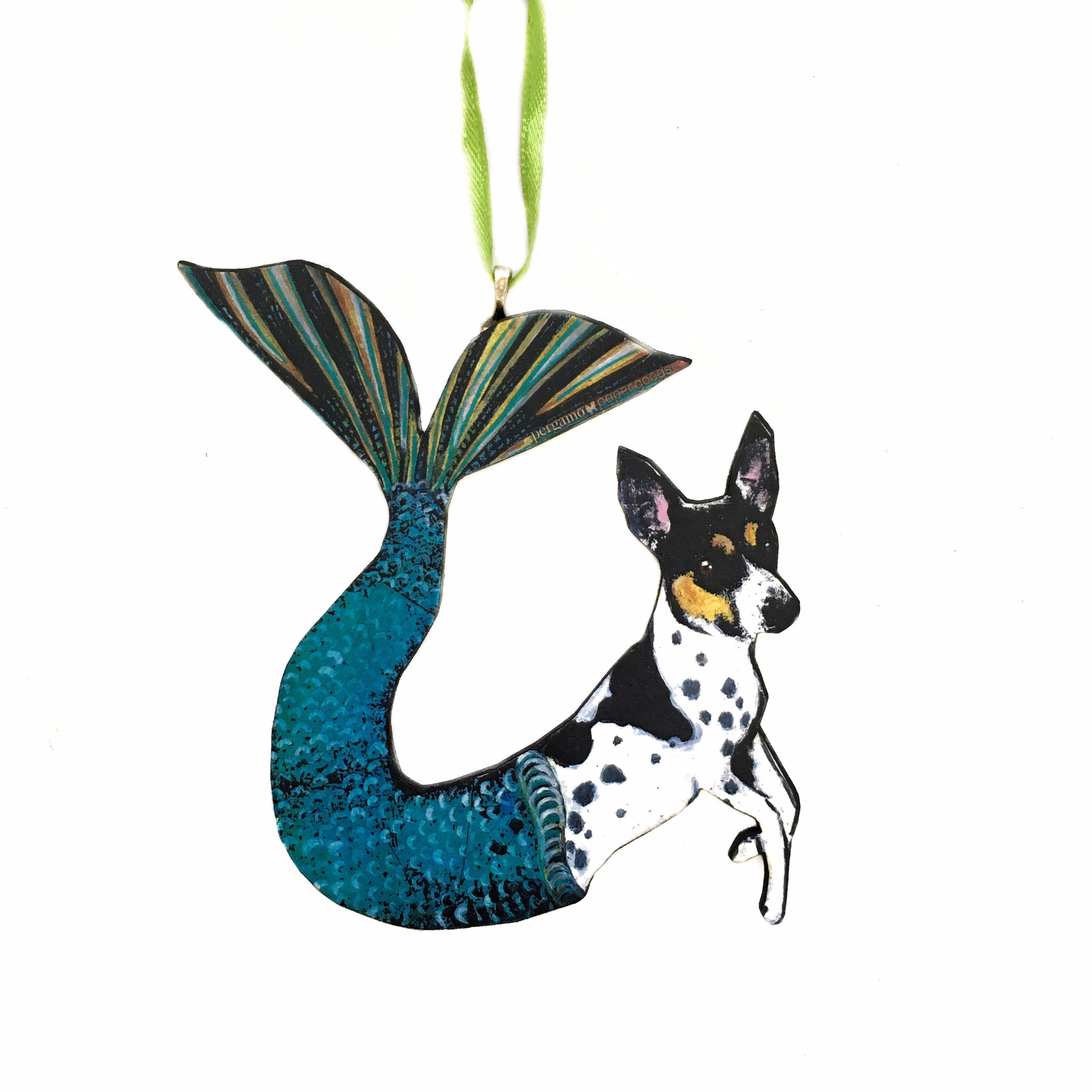 Mermaid Dog Ornament, Wood Illustrated Rat Terrier Christmas Laser Cut Ornament, Dog Mom Gift, Memorial Gifts for Dog Lovers, Wholesale - Thumbnail 4