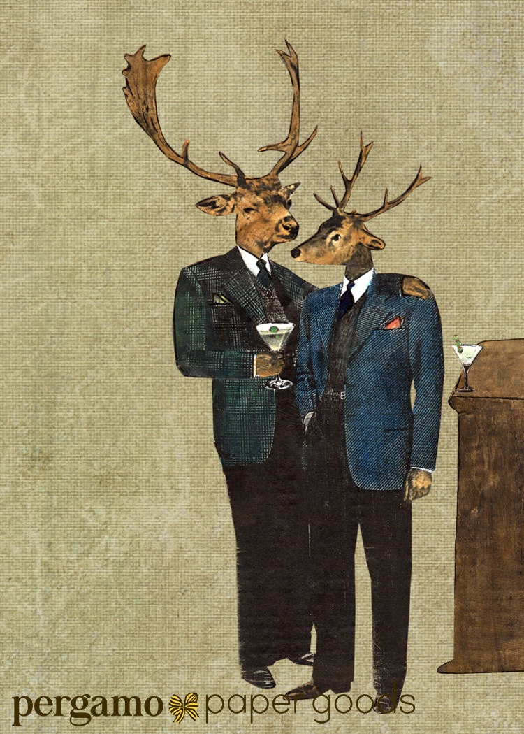 Gay Anniversary Card, Fancy Deer Cards, Animal Friendship Stationery, Gay Marriage Wedding Gift, Dressed Up Deer, Queer LGBTQ Pride Gifts - Thumbnail 2