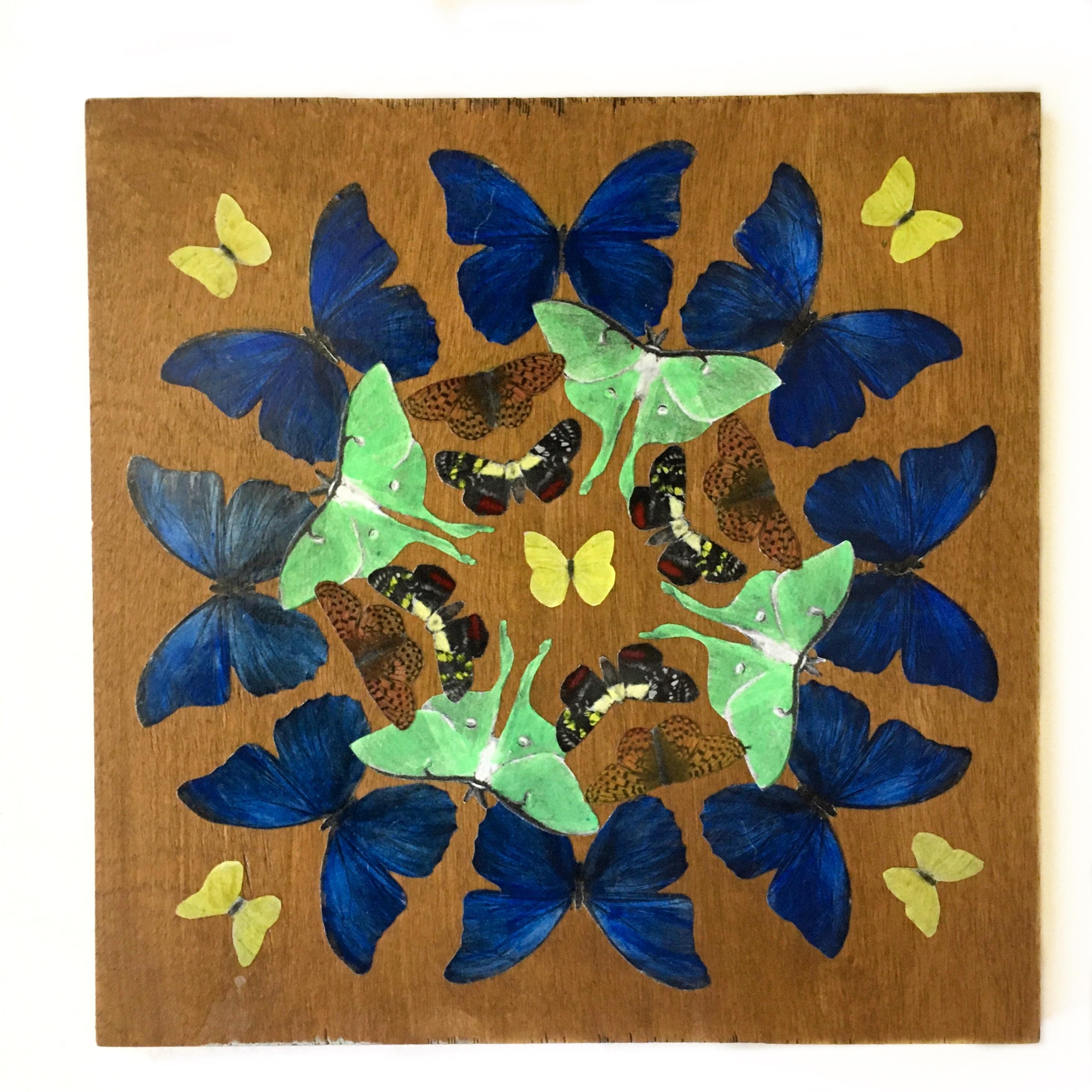 Butterfly Mandala Art, Vintage Inspired Mixed Media Art, Insect Collage Painting, Buddhist Original Acrylic Artwork, Retro Kitsch Gift
