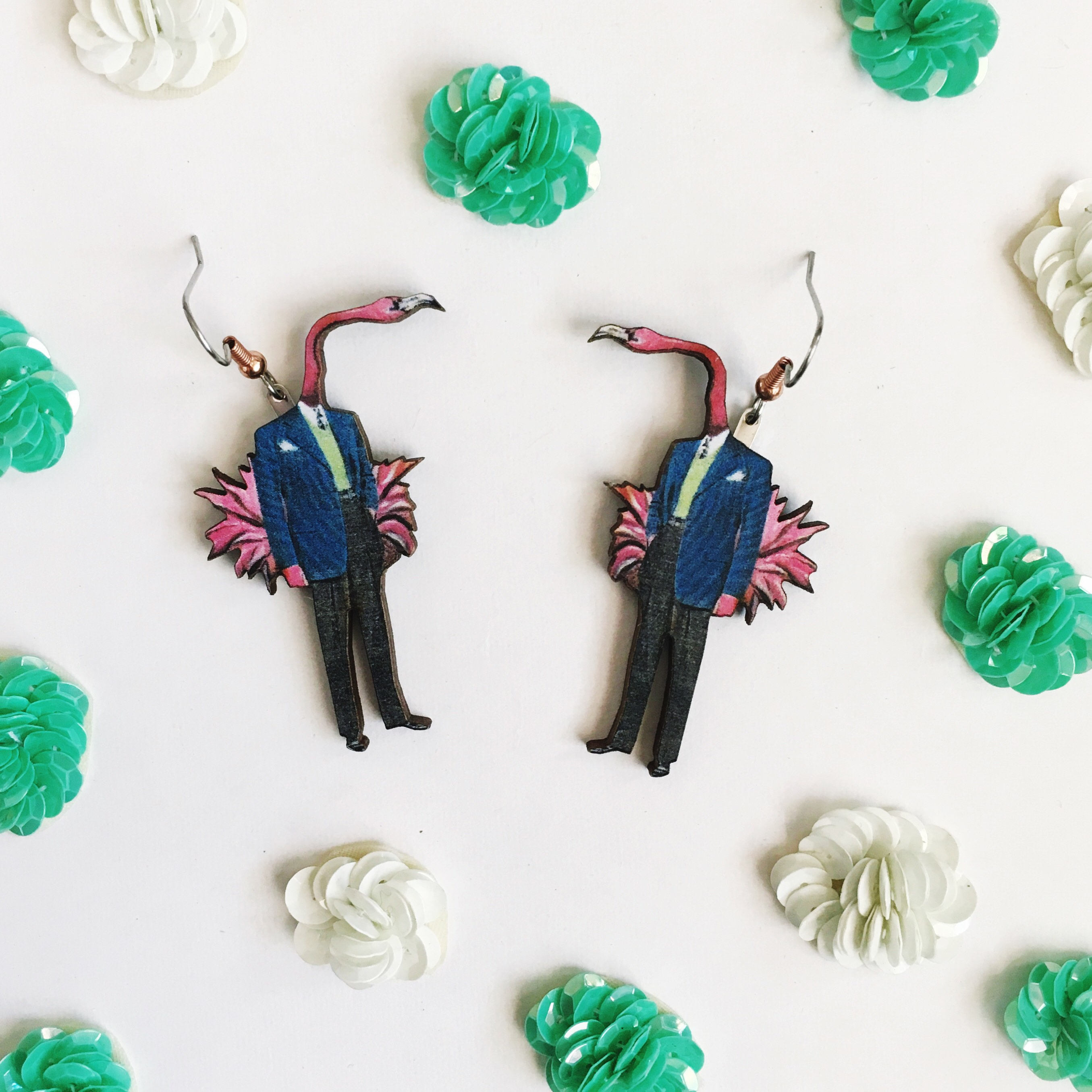 Flamingo Earrings, Weird Earrings, Kitsch Florida Jewelry Tropical, Laser Cut, Fun Gifts Vintage Miami, Quirky Kitschy Pink, Lightweight Big