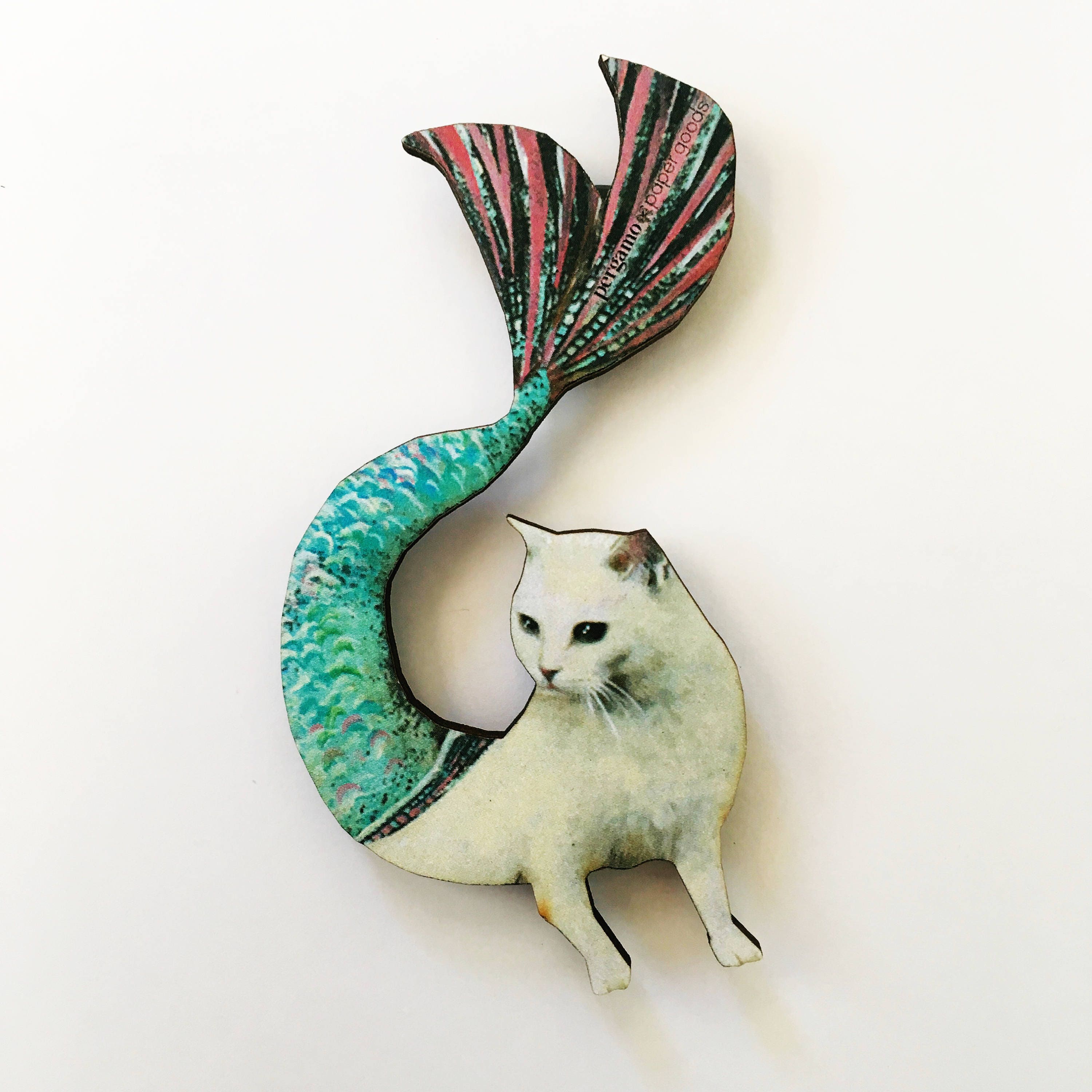Mermaid Cat Magnet, Weird Cat Mom Magnets Fridge, Animal Lover Housewarming Gift, Retro Vintage White Kitten Rescue Foster Cats Gifts - Thumbnail 4