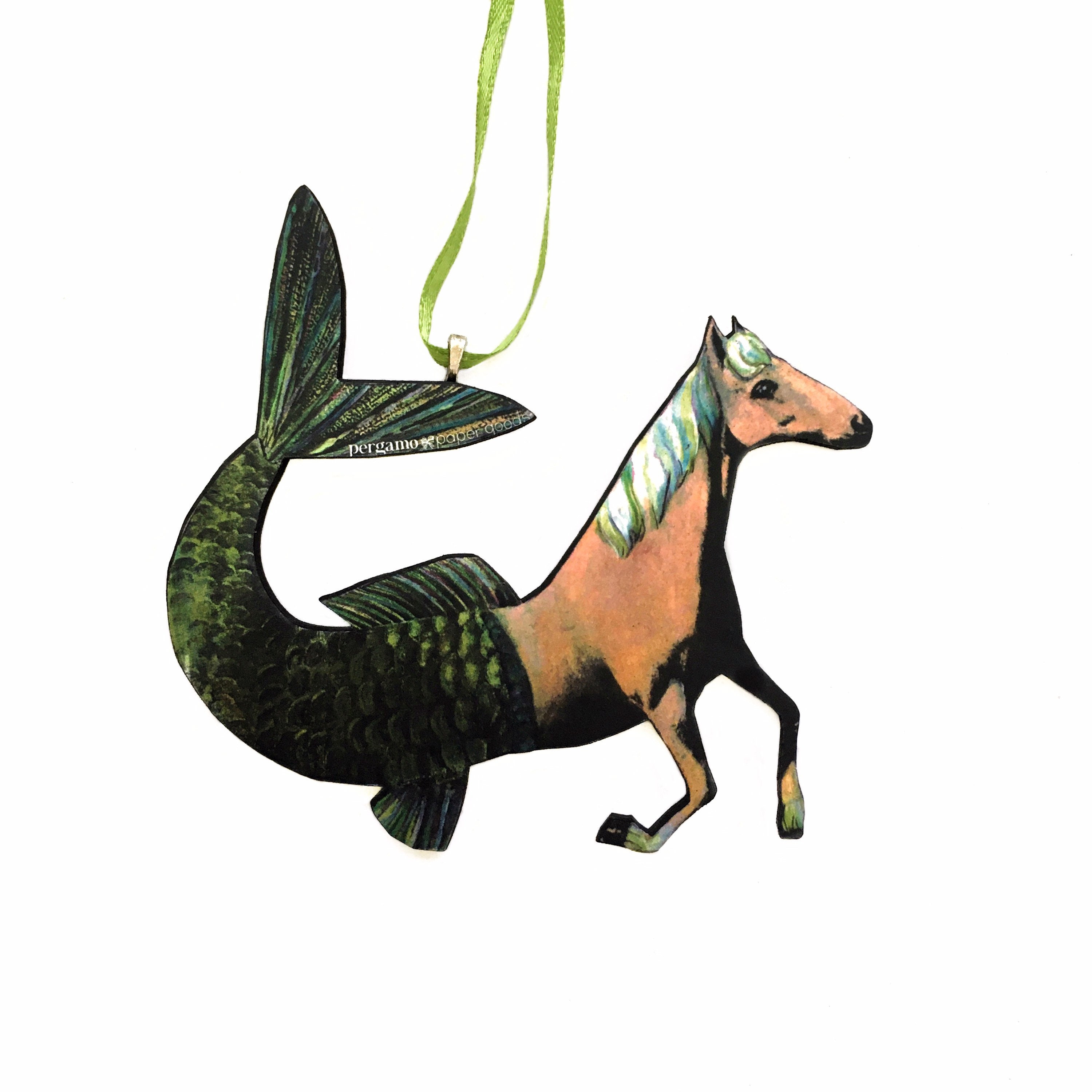 Fantasy Horse Ornament, Mermaid Christmas Decoration, Animal Rescue Foster, Gifts for Horse Lovers, Jockey Stable Mare Weird Illustrated - Thumbnail 3