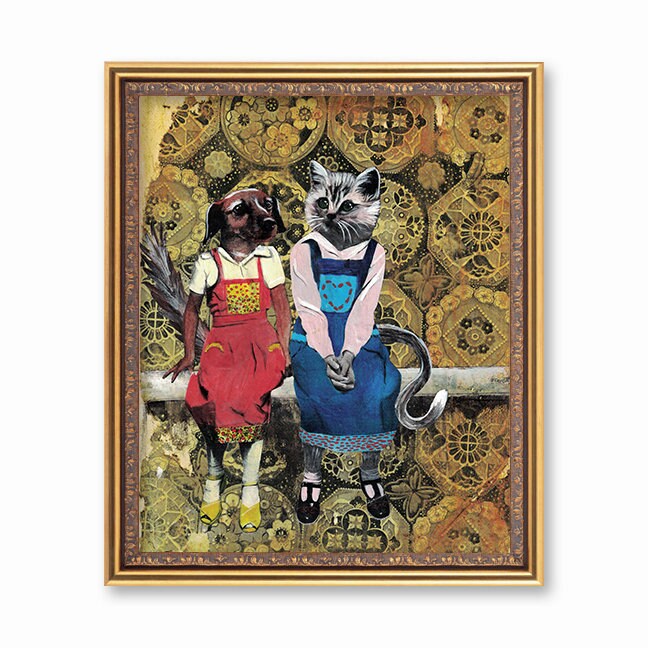 Cat Dog Art Print, Dogs and Cats Friends, Friendship, Animal Lover Gifts, Anthropomorphic, Veterinarian Gift, Weird Art, Rescue Animals