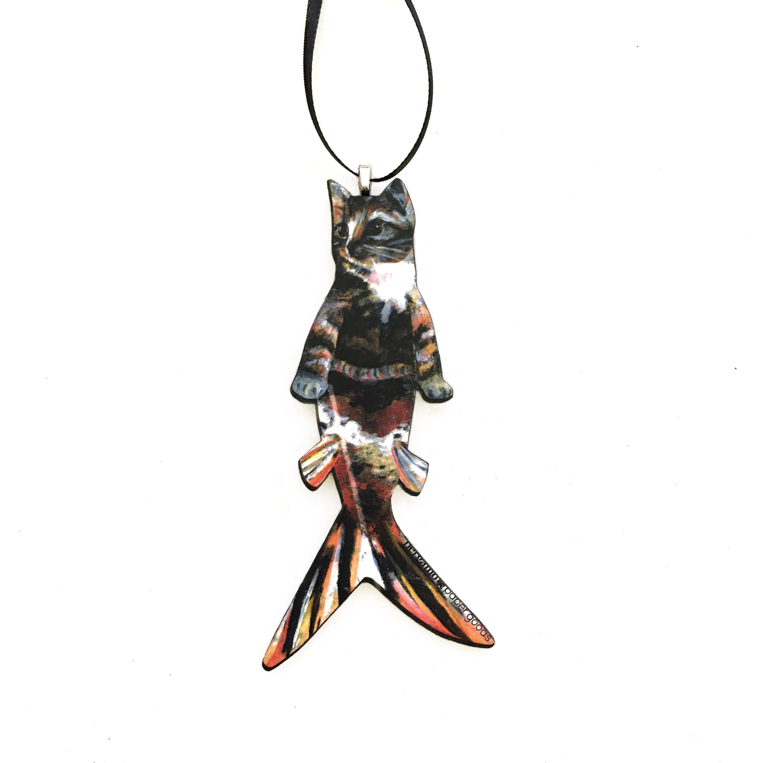 Tabby Cat Ornament, Orange Mermaid Christmas Decoration Ornaments, Wood Beachy Weird Gift, Animal Rescue Foster Gifts for Cat Lovers - Thumbnail 3