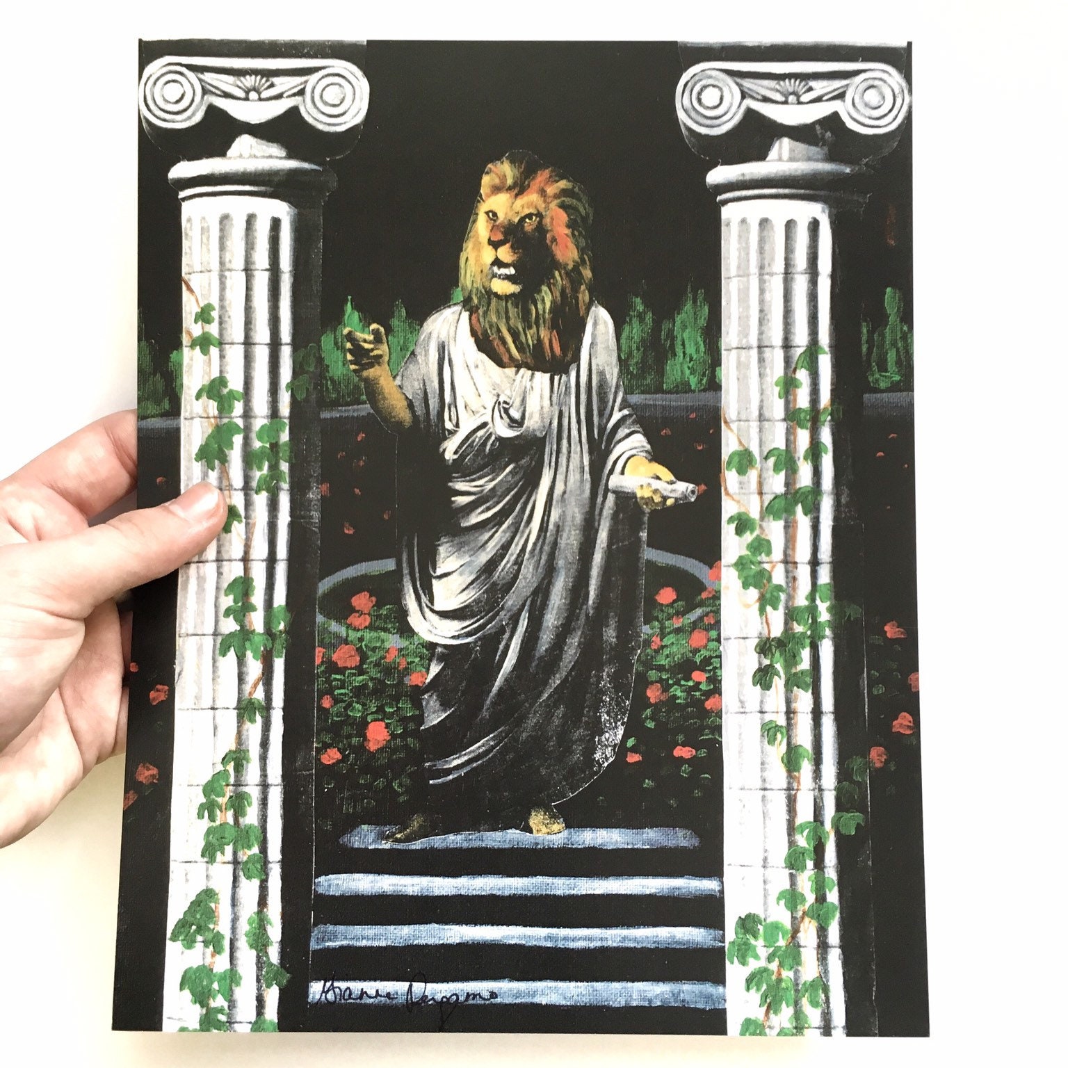 Surreal Art, Leo 8x10 Lion Art Print, 70s Decor, Animal Art, Maximalist Home Decor, Weird Art, Vintage Bar Decor, Ancient Greece Rome Class - Thumbnail 3