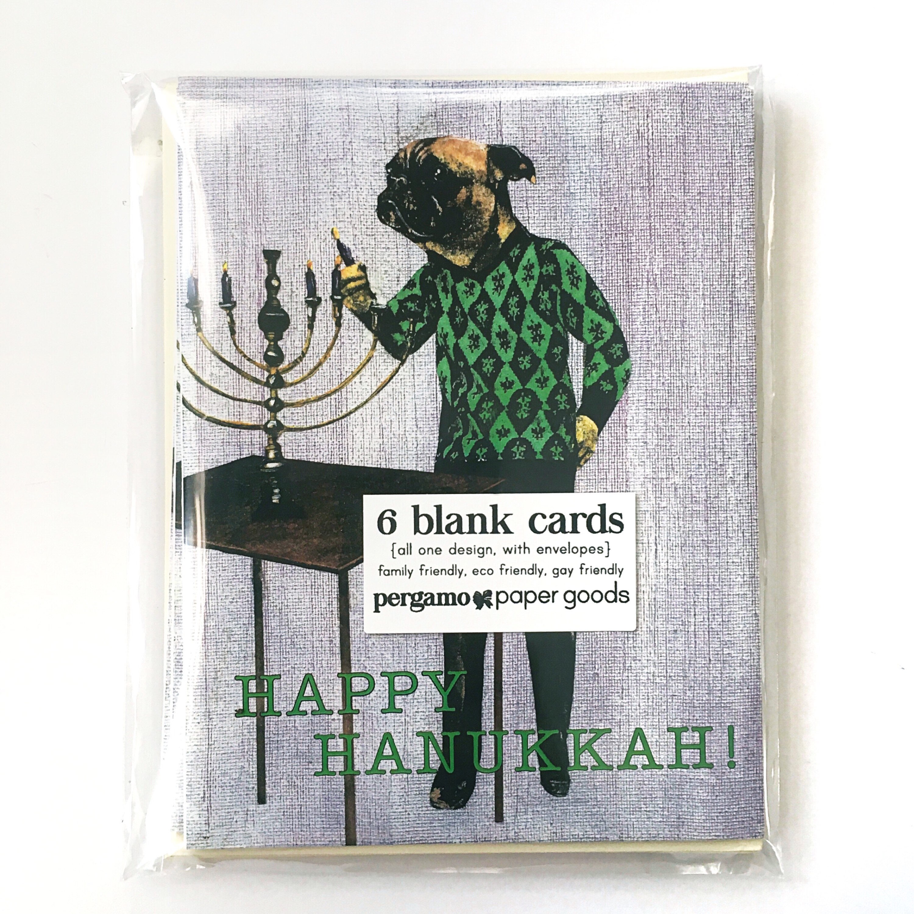 Pug Hanukkah Card or Card Set, Jewish Pug Dog, Weird Unique Chanukah Cards, Jew Holiday Stationery, Funny Surreal Fancy Animals, Wholesale - Thumbnail 3