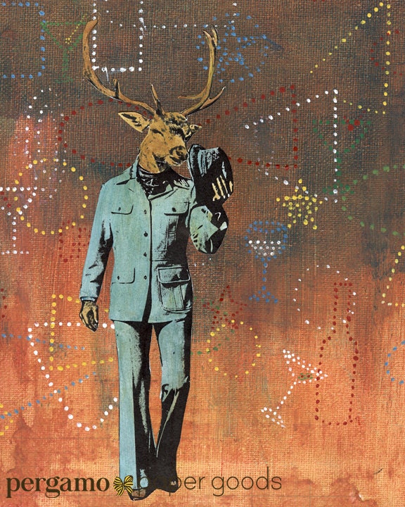 Deer Art Print, 8x10 Dapper Buck Wall Art, Animal Bar Decor, Rustic Mens Decor, Retro Home Decor, Weird Gifts for Men, Gifts for Him Bar Art - Thumbnail 2