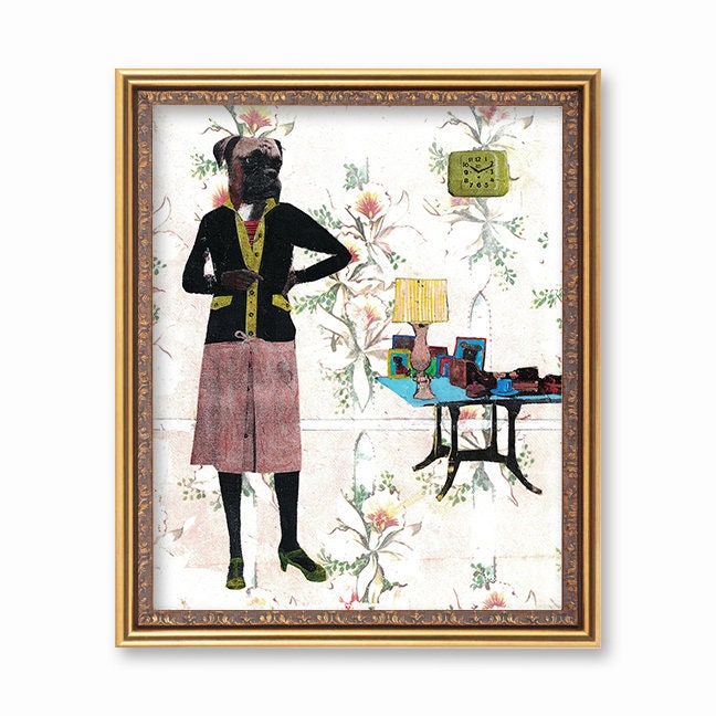 Boxer Art Print, Vintage Dog Art, Dog Owner Housewarming Gift, Weird Art Decor Gift, Kitsch Art for Animal Lovers, Retro Dorm Room Decor