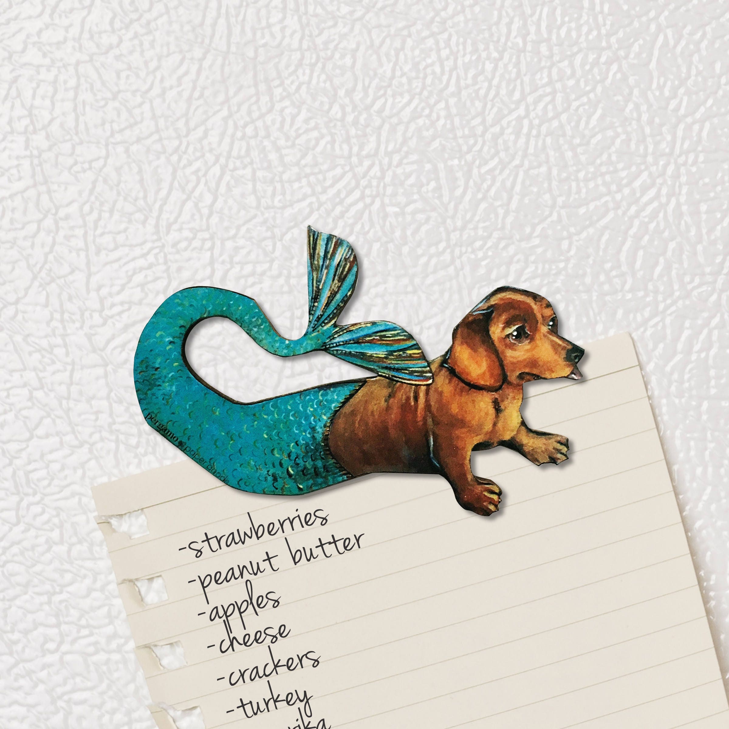 Mermaid Dachshund Magnet, Dog Magnets Fridge, Back to School Gift, Dog Lover Decor, Wooden Illustrated Dachshund, Dog Memorial Gift - Thumbnail 6