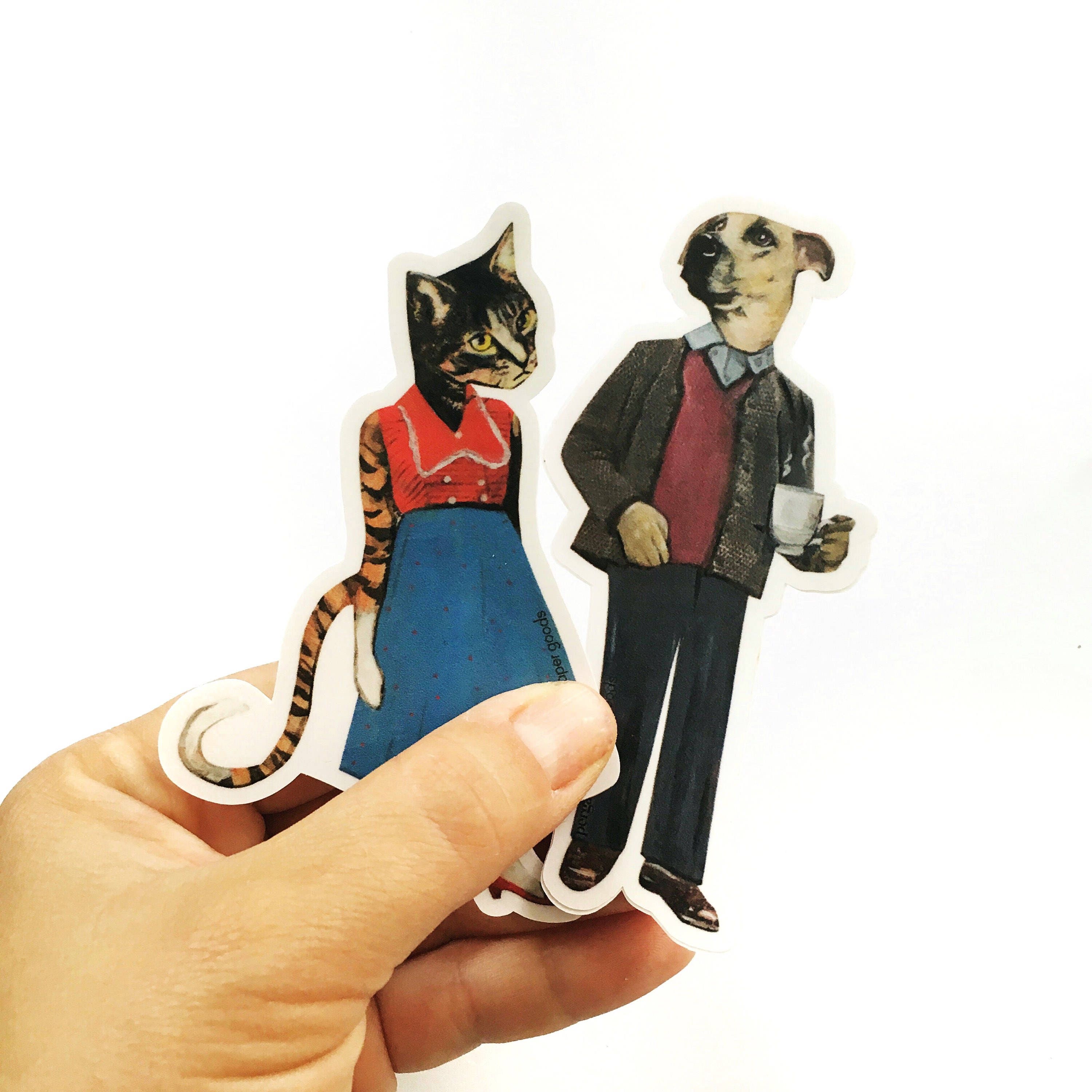 Dog Laptop Sticker, Coffee Dog Vinyl Stickers, Weird Skateboard Decals, Dogs Bumper Sticker Pack, Vintage Dressed Up Animals for Guys Men - Thumbnail 4