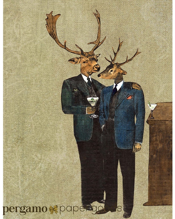 Gay Art Print, 8x10 Deer Wall Decor, Animal LGBTQ Gift, Art for Men, 1st Anniversary Gift, Gay Wedding Gifts for Dad, Rustic Gay Marriage