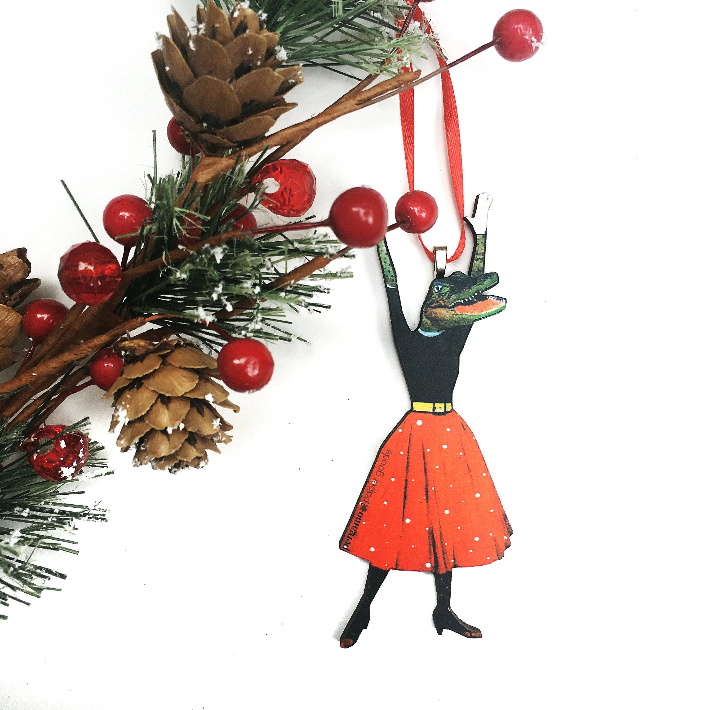 Alligator Holiday Ornament, Quality Florida Christmas, Surreal Vintage Christmas, Quirky Gators Ornaments, Tampa Miami Gainesville FL - Thumbnail 3