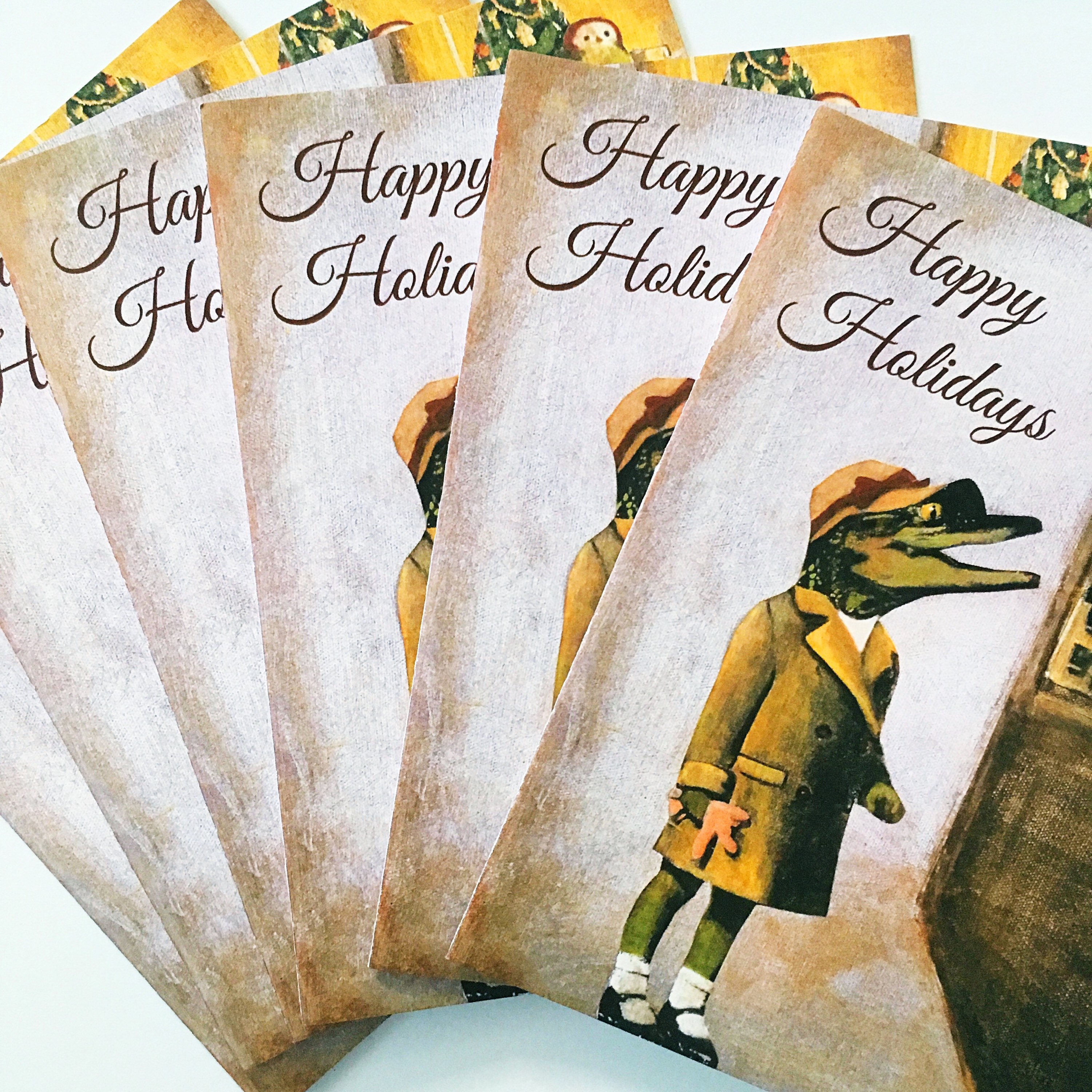 Alligator Holiday Card or Card Set, Weird Christmas Animal Cards Florida Christmas, Unique Nostalgic Holiday Stationery Set FL Fancy Animals - Thumbnail 2