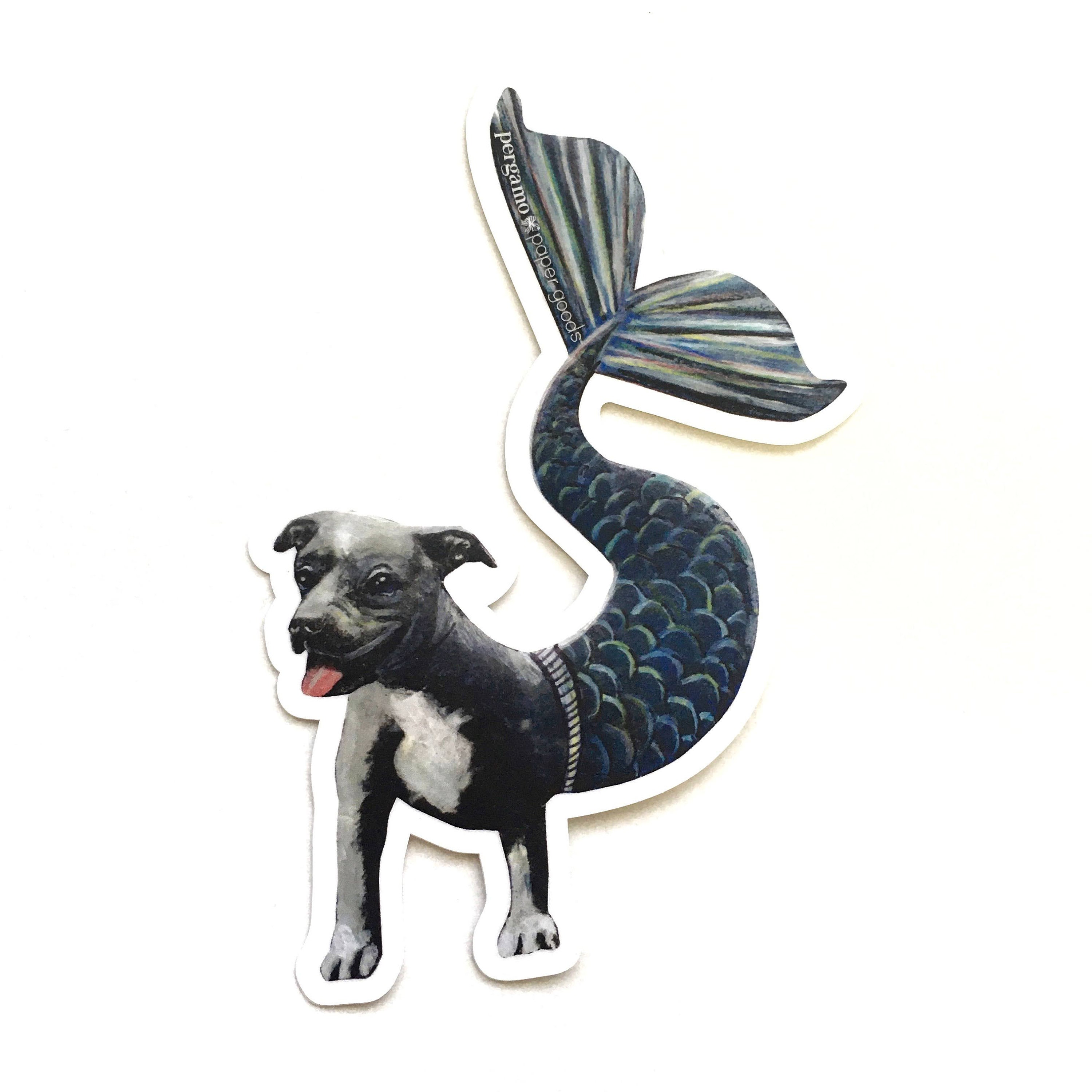 Pitbull Sticker, Dog Mermaid Sticker, Dog Sticker, Fantasy Sticker, Laptop Sticker, Pitbull Decal, Pit Bull Mom, Blue Pit Bull Terrier - Thumbnail 2