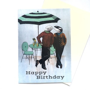 Carte d’anniversaire bizarre, carte de baleines drôles, orca cartes beluga, amitié de salutation, amant d’océan, anniversaire gay, habillé vers le haut des animaux collage unique