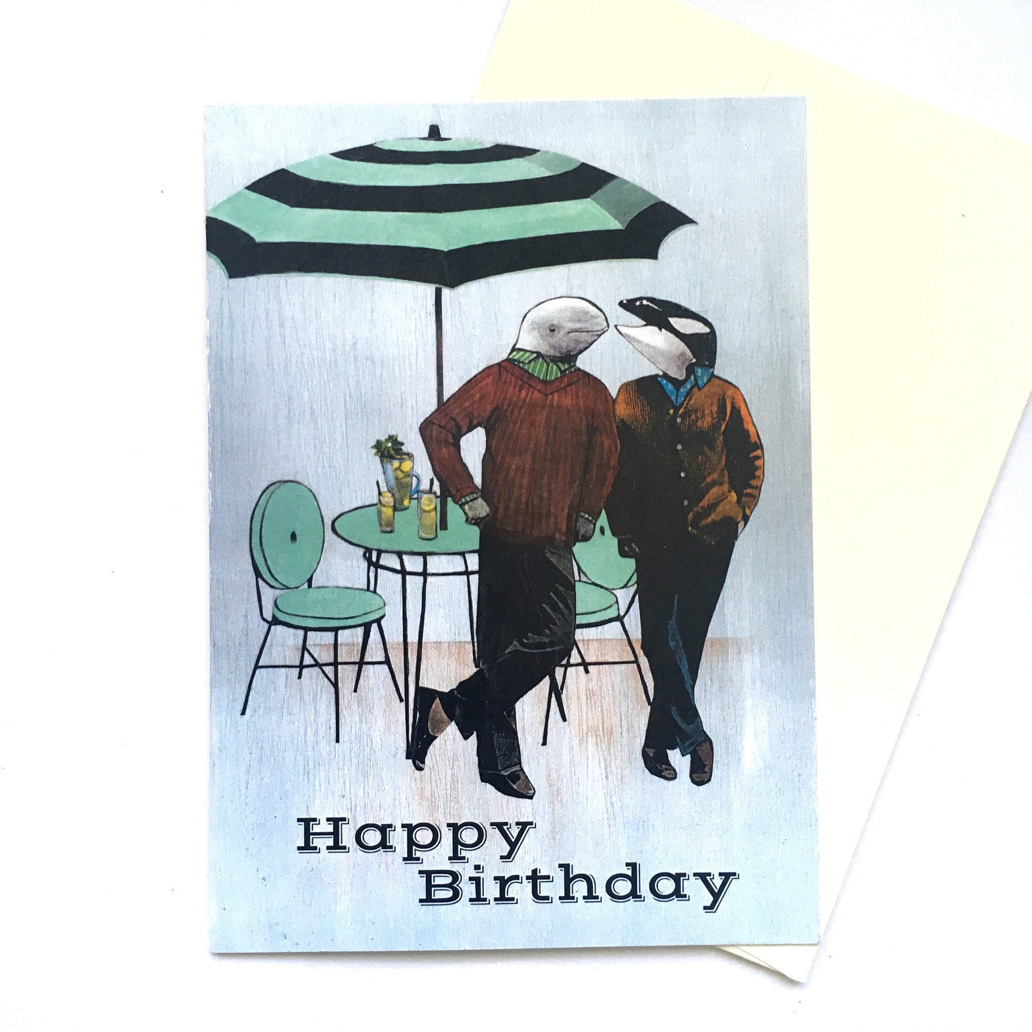 Weird Birthday Card, Funny Whales Card, Orca Cards Beluga, Greeting Friendship, Ocean Lover, Gay Birthday, Dressed Up Animals Unique Collage