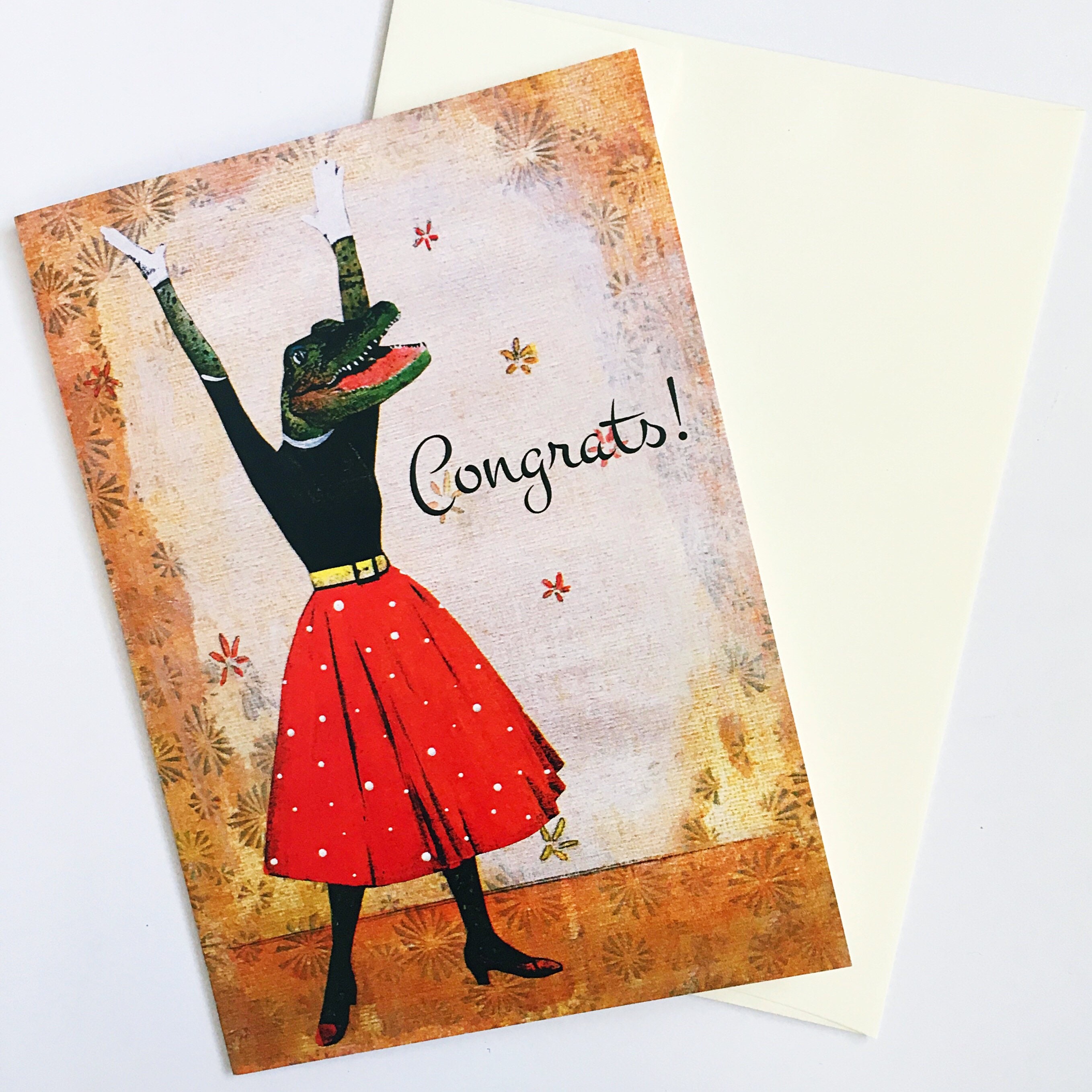 Congratulations Card, Alligator Cards, Graduation Vintage Florida Stationery, Weird Art, Gators Gainesville Miami Tampa St Pete FL Gifts - Thumbnail 2
