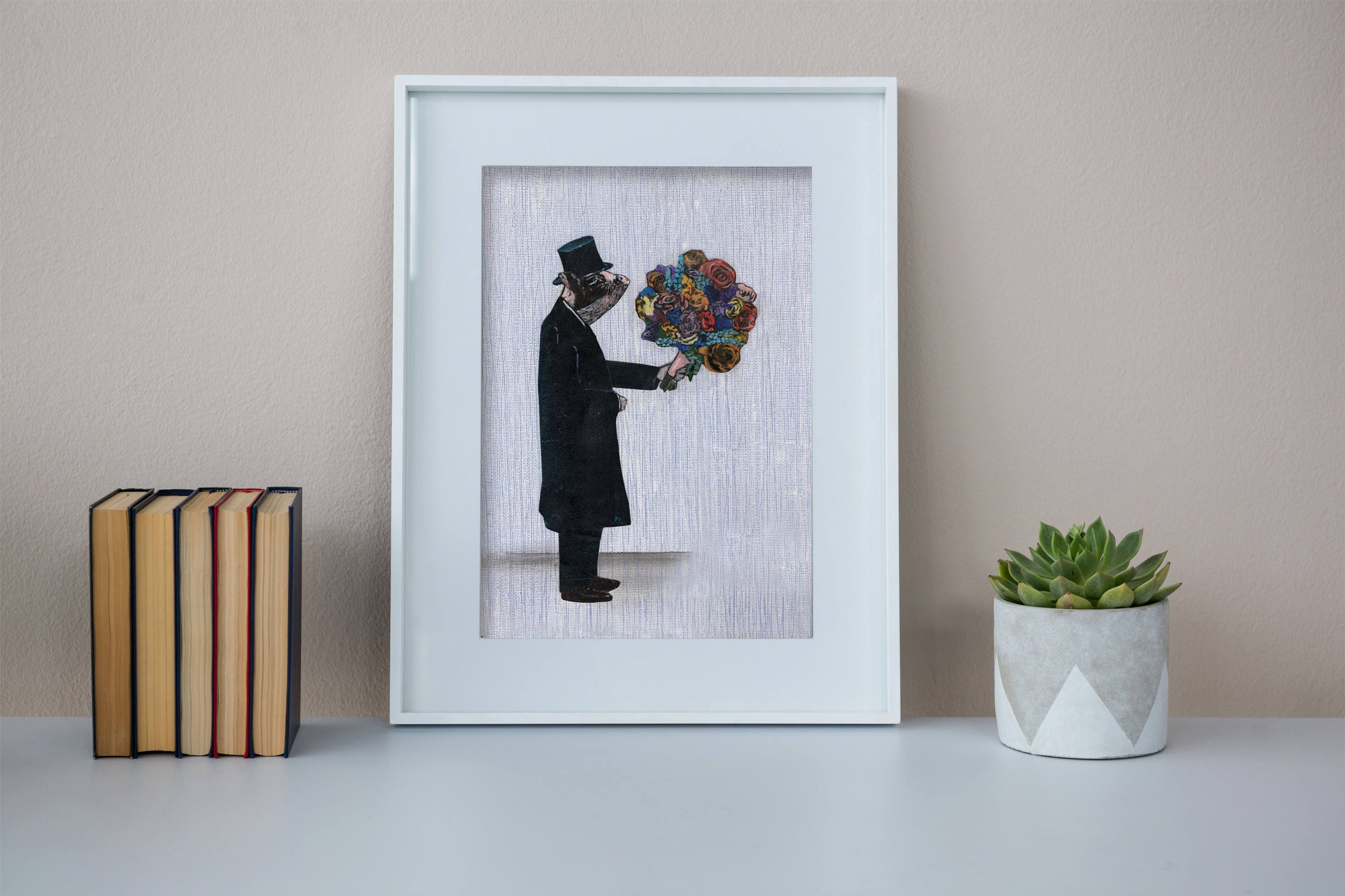 Gentleman Pig Art Print, 8x10" Wall Art, Dapper Animal, Love Pig Gifts, 1st Anniversary Gift, Pig Wedding, Farmhouse Decor Animals Wholesale