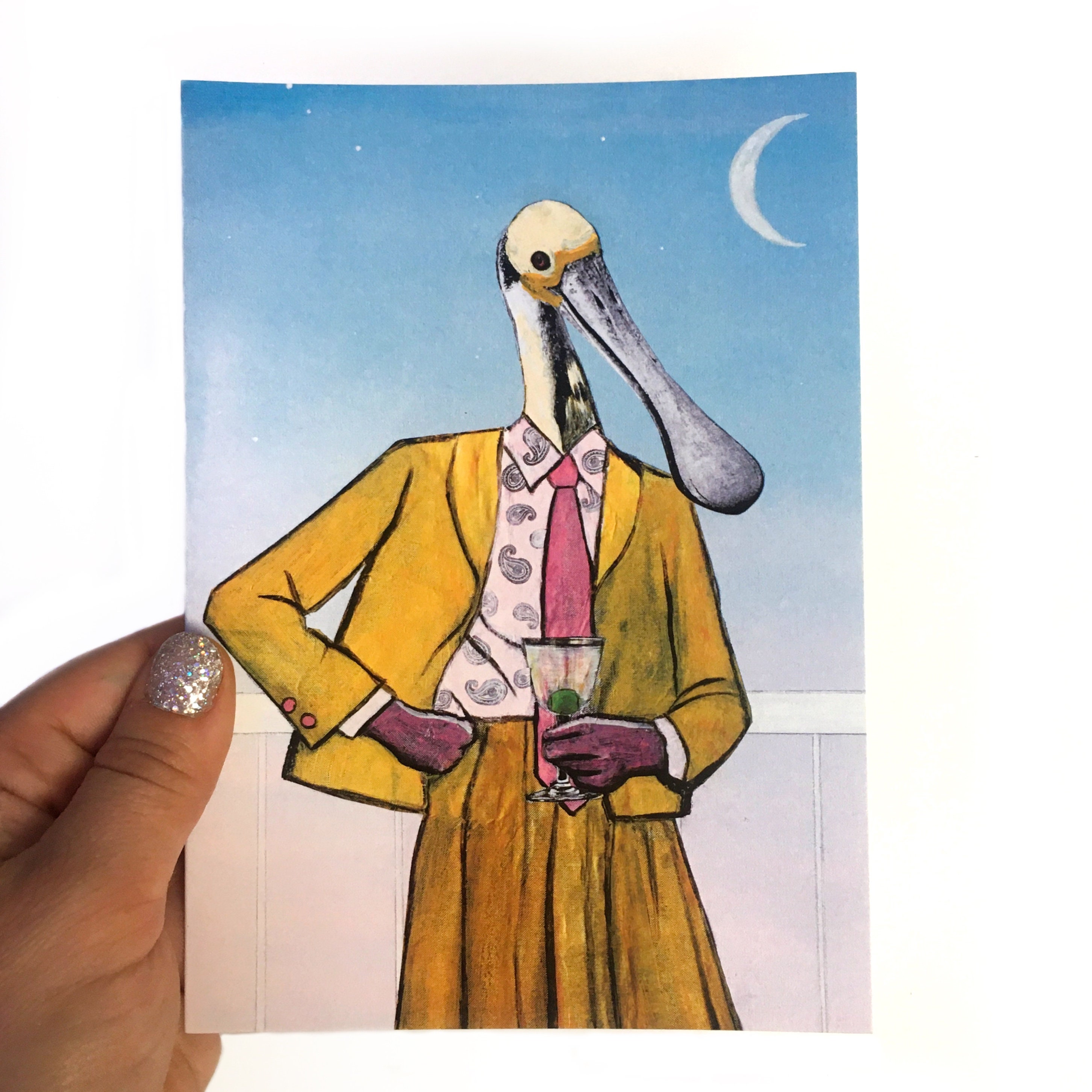 Spoonbill Card, Retro Florida Blank Cards, Congratulations Card, Weird Animal Stationery, Dressed Up Art, Surreal Vintage Fashion Retro Fun
