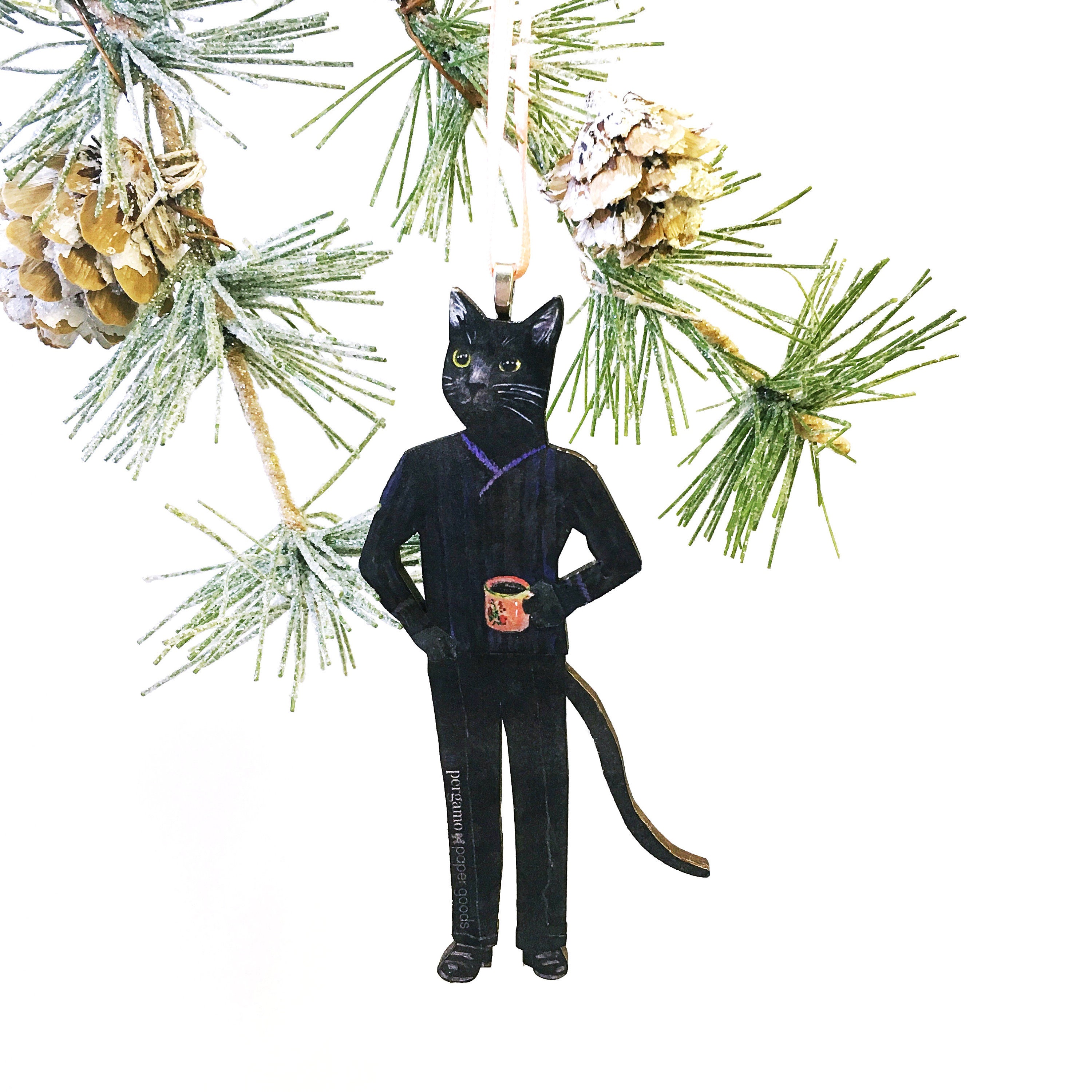 Laser Ornament, Holiday Ornaments, Black Cat Ornament, Retro Stocking Stuffer, Animal Lover Weird Christmas Decoration, Vintage Holidays