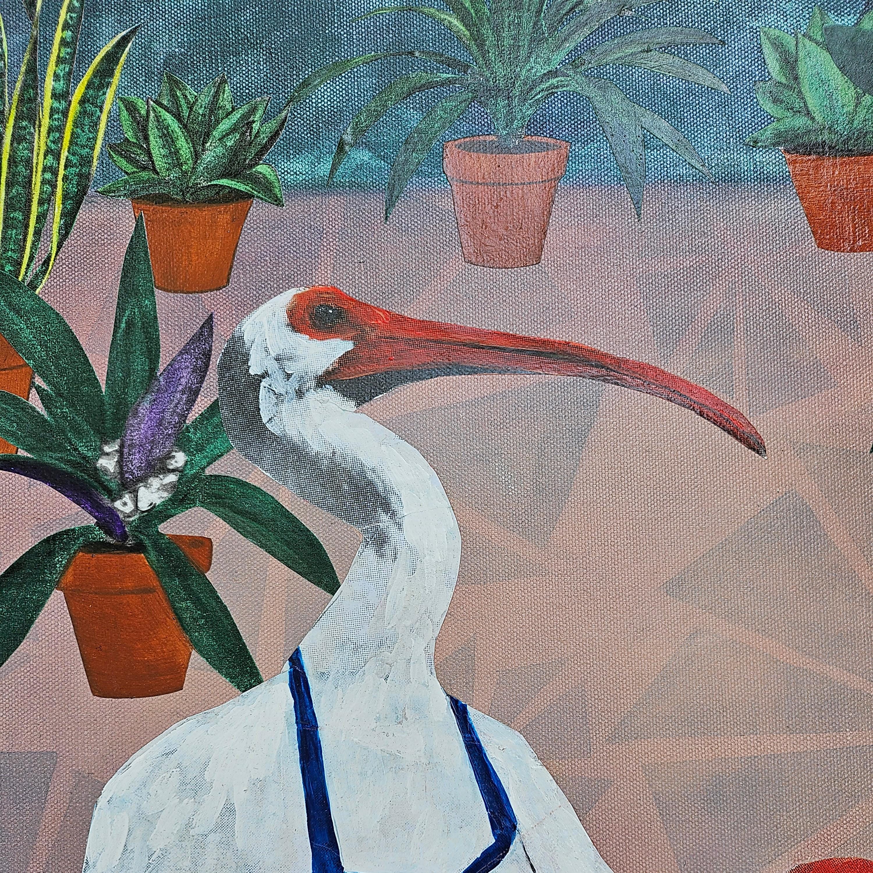 Ibis Painting, Original Animal Gift, Collage Wall Art, Mixed Media Animal Art, Vintage Florida, Weird Art on Canvas - Thumbnail 3