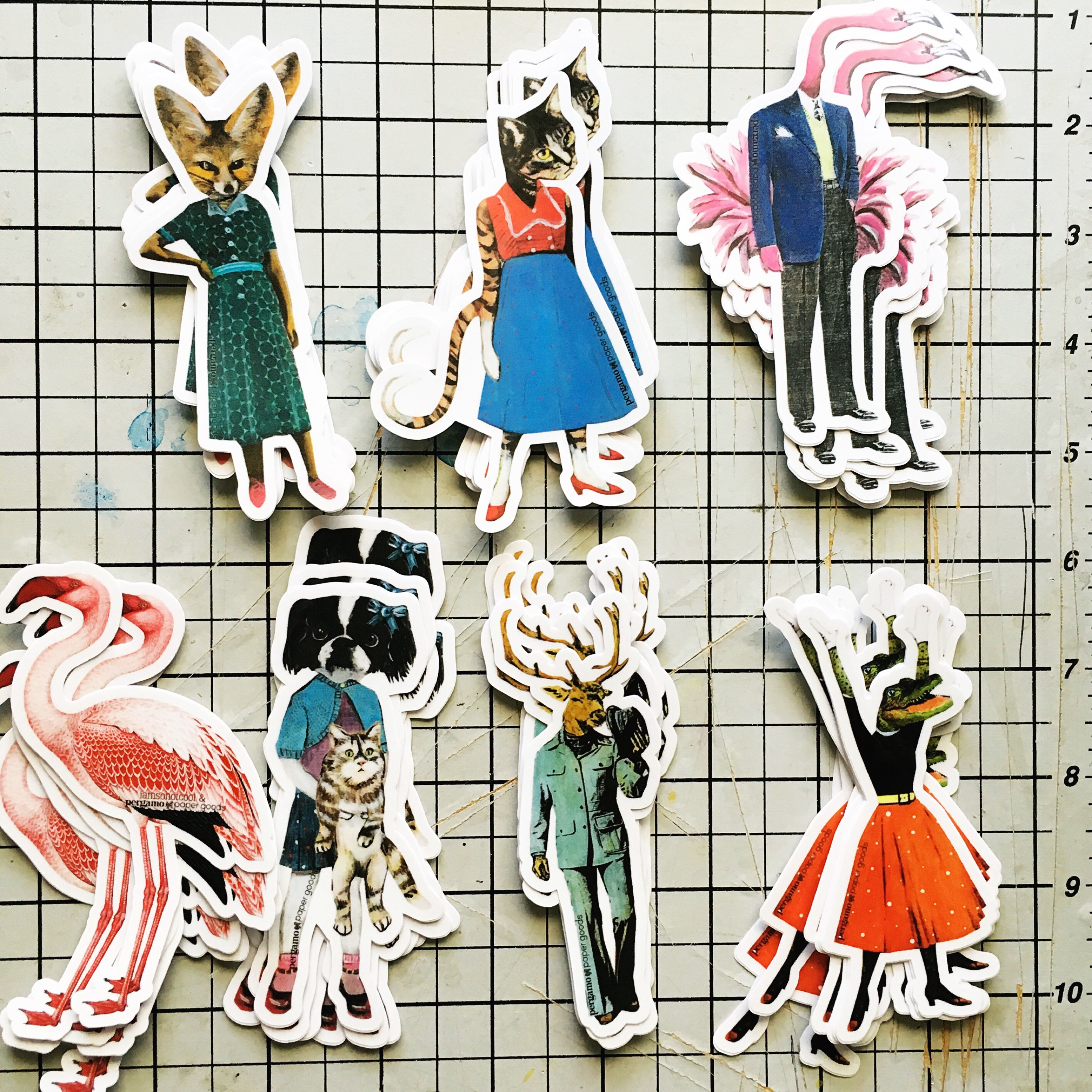 Dog Vinyl Sticker, Surreal Dog and Cat Stickers, Japanese Chin Laptop Sticker Pack, Outdoor Yeti phone Case Flask Decal, Weird Art Decals - Thumbnail 4
