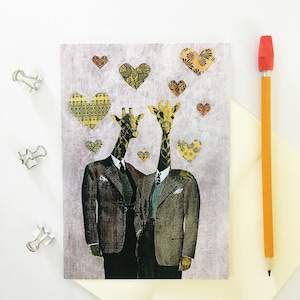 Gay Card, Giraffe LGBTQ Love Wenskaarten, Homohuwelijk, LGBT-kaarten voor mannen, Dieren in kleding, Raar huwelijkscadeau, Queer Love Hearts