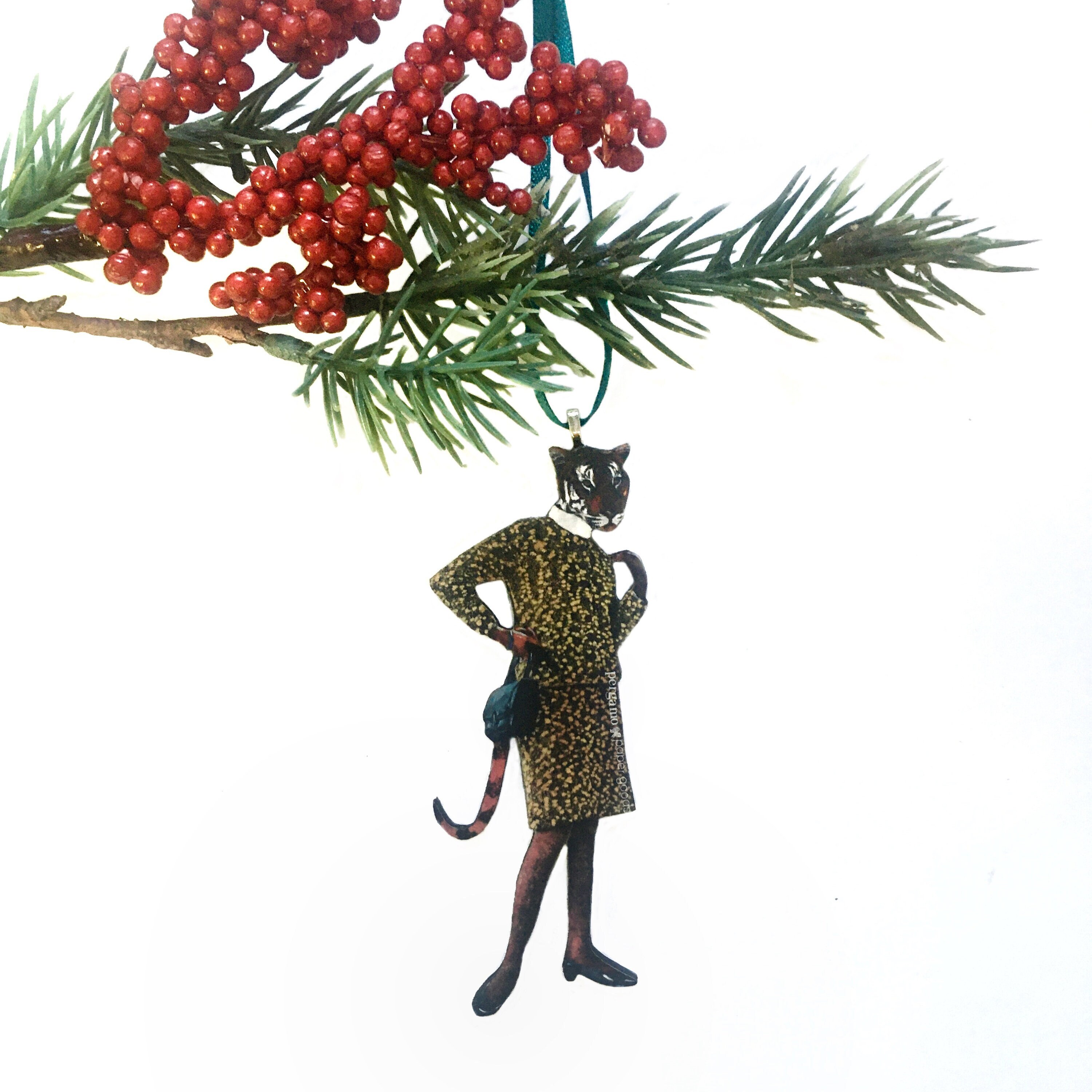 Tiger Ornament, Christmas Animal Cat, Laser Cut Wood, Original Ornaments, Retro Vintage Christmas, Quirky Unusual Gift, Funny Gifts