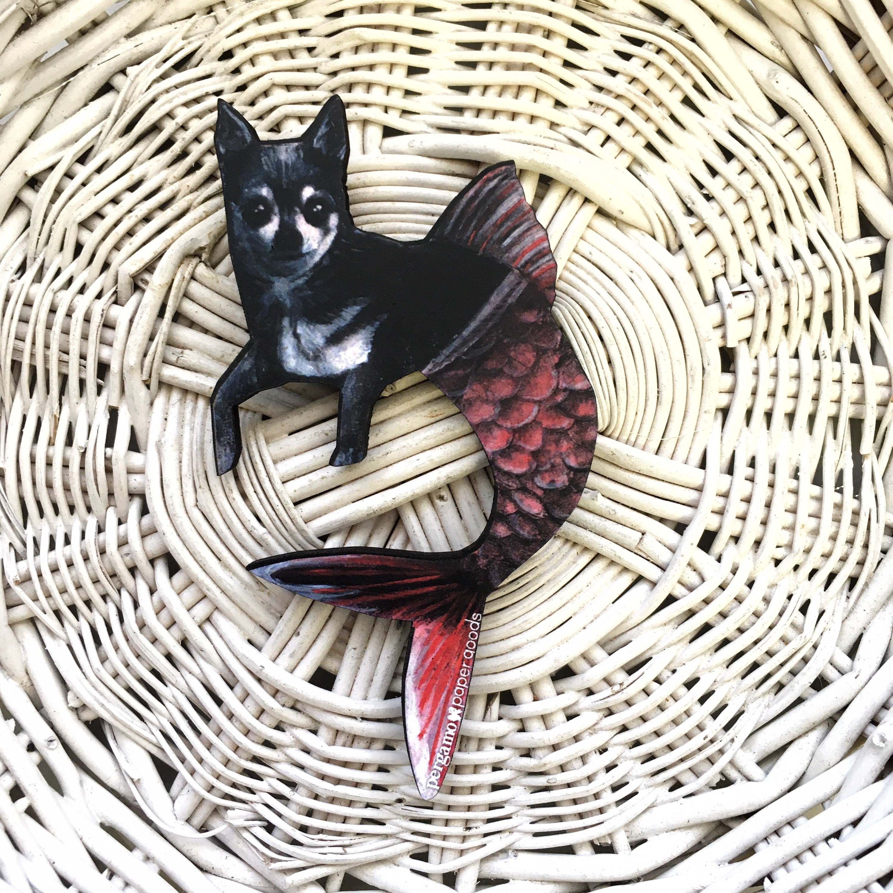 Mermaid Chihuahua Magnet, Chihuahua Gift, Mermaid Gifts, Weird Dog Magnets Fridge Art, Chihuahua Owner Gift, Animal Rescue Stocking Stuffer - Thumbnail 4