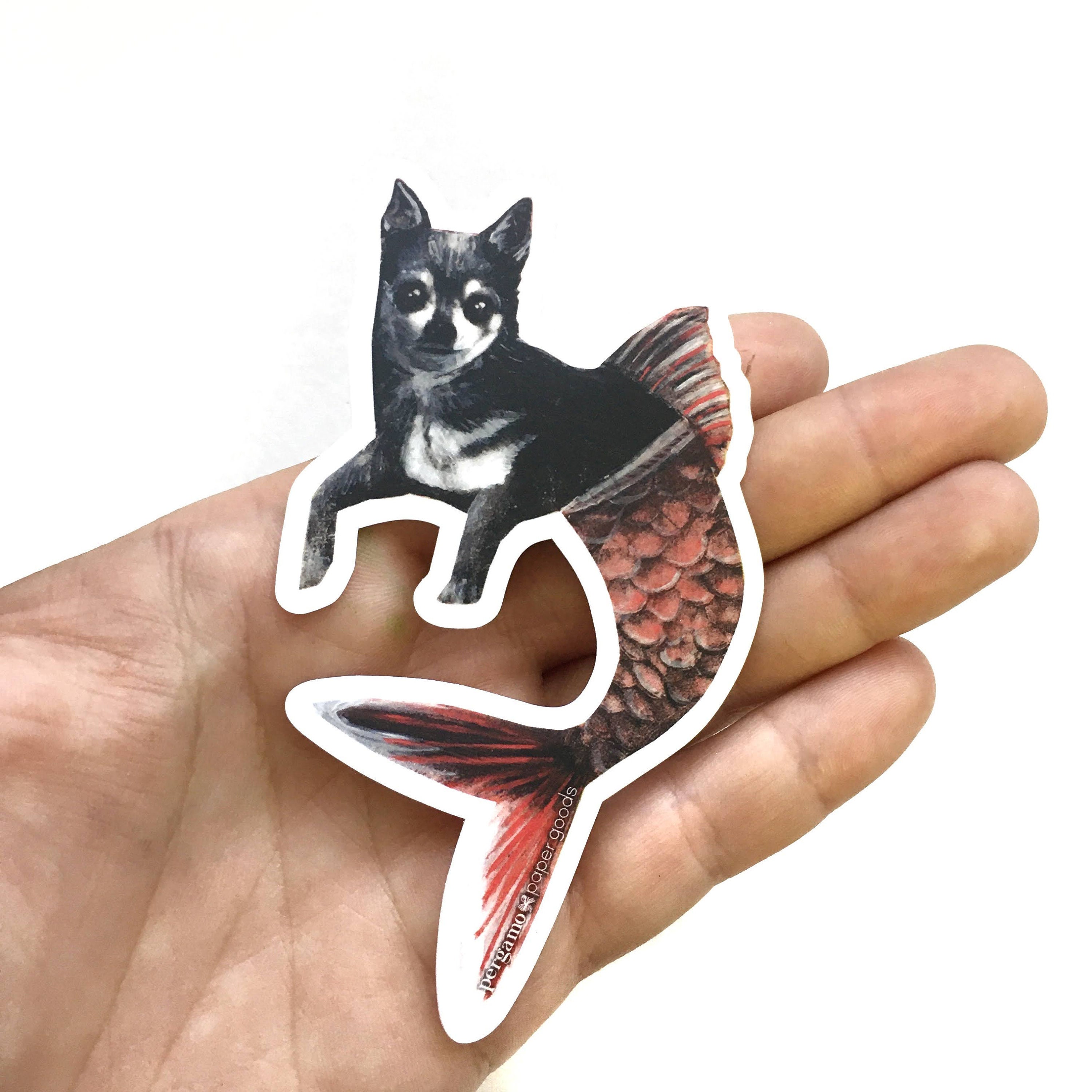 Chihuahua Sticker, Dog Mermaid Stickers for Laptop, Bumper Decal, High Quality Durable Weird Decals, Beach Outdoor  Owner Pet Memorial Gifts
