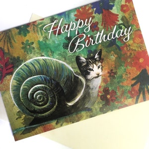 Lustige Katzen Geburtstagskarte, Retro Florida Blanko Karten, Katzen Schneckenkarte, Tier Briefpapier, Surreal Vintage Retro Fun, Kitty Mom Cat Lady Geschenk