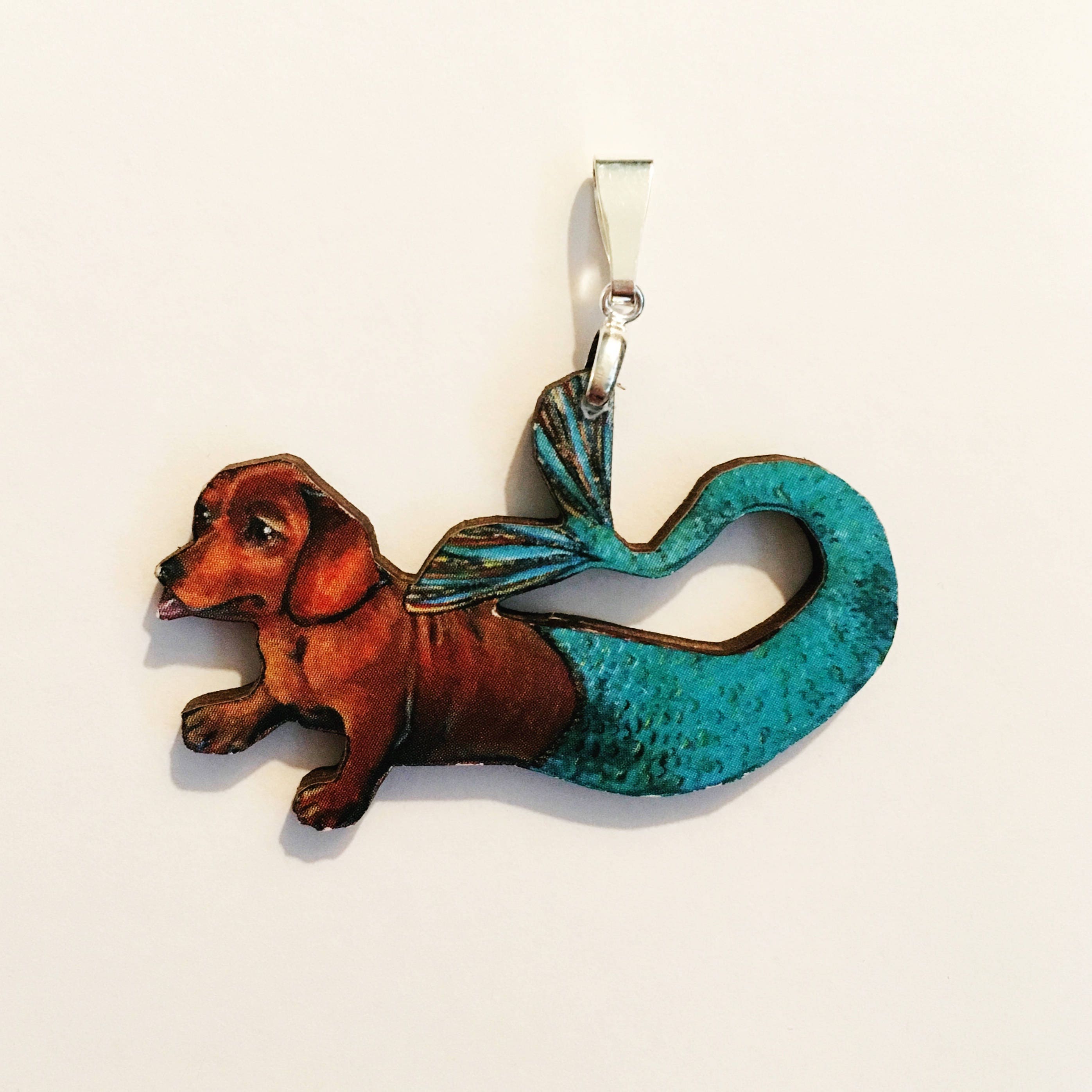 Dachshund Pendant Necklace, Weird Mermaid Dachshund Jewelry, Laser Cut Wood Animal Gift, Illustrated Dog Gifts, Animal Rescue, Pet Memorial - Thumbnail 3