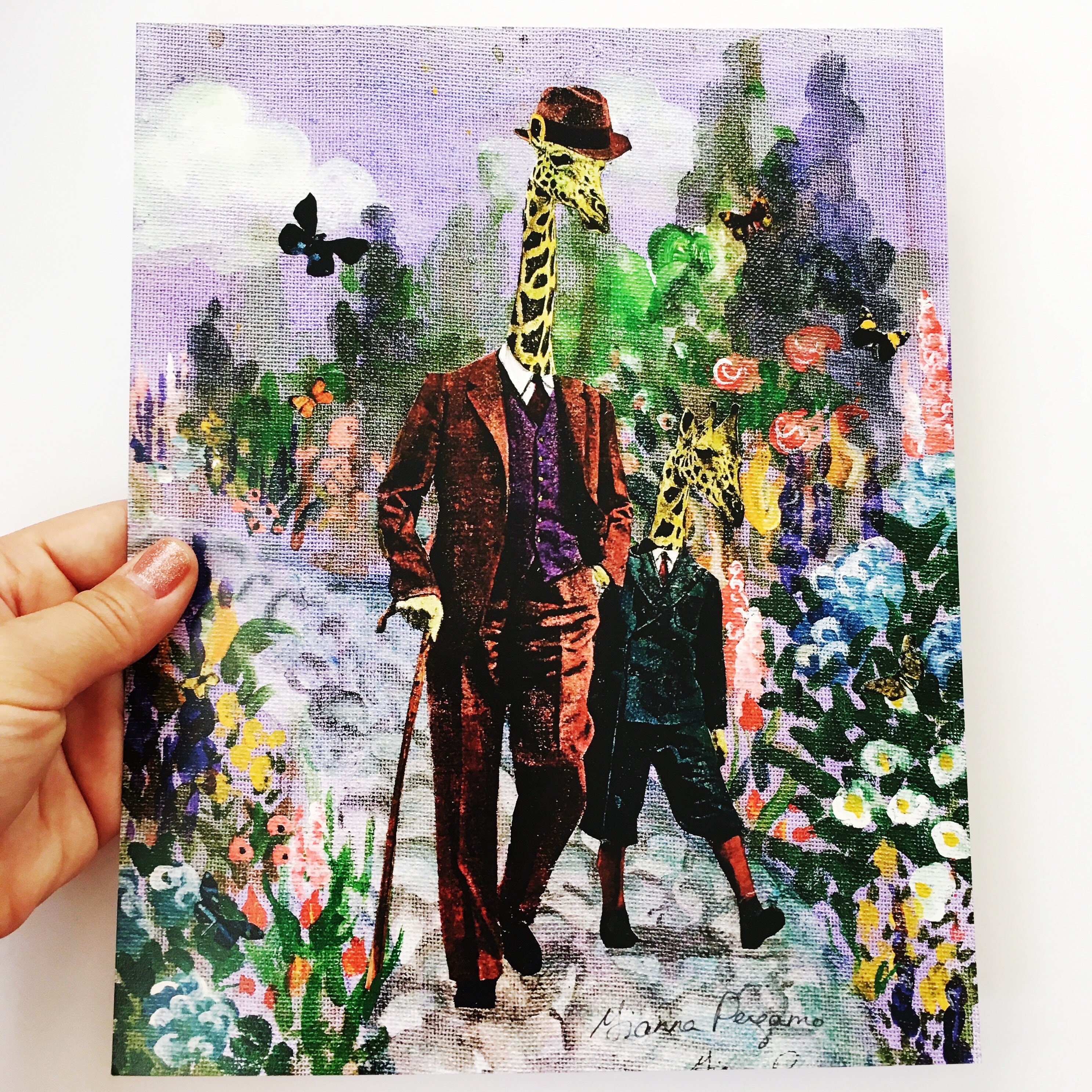 Giraffe Art Print, 8x10 Retro Giraffe Wall Art, Father and Son Gifts, Dapper Animal Painting, Fancy Animal Prints, Funny Weird Art Vintage - Thumbnail 3