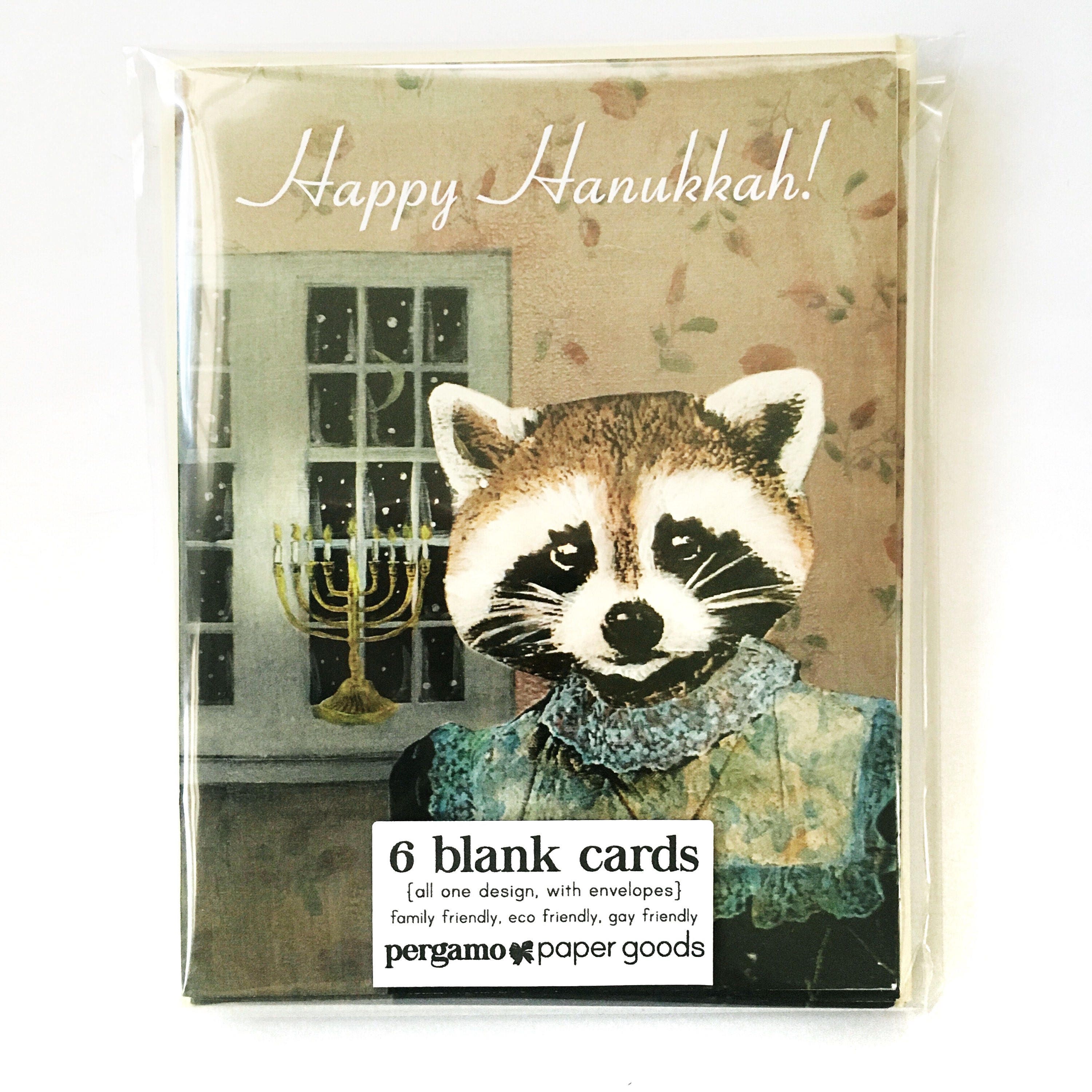 Animal Hanukkah Card or Card Set, Hanukkah Raccoon Cards, Unique Chanukah Menorah Funny Weird Jewish Holiday Stationery Set, Fancy Animals - Thumbnail 4