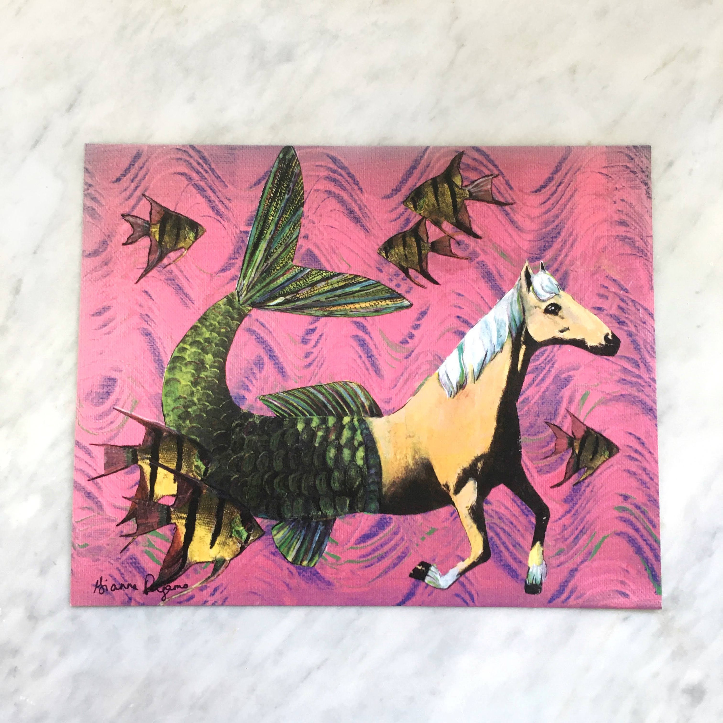 Horse Art Print, 8"x10" Mermaid Horse, Fantasy Art, Bathroom Art, Pegasus Decor, Weird Horse Gifts, Horse Decor, Horse Painting on Canvas - Thumbnail 3
