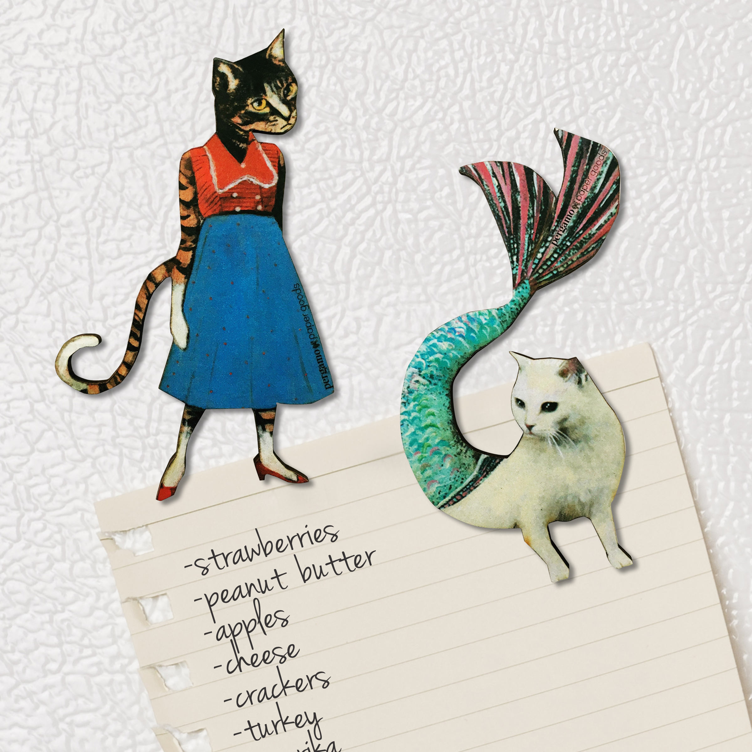 Cat Magnet Set, Mermaid Cat Refrigerator Magnets, Retro Decor, Housewarming Gifts for Cat Lover, Animal Lover Gift, Retro Home Kitchen