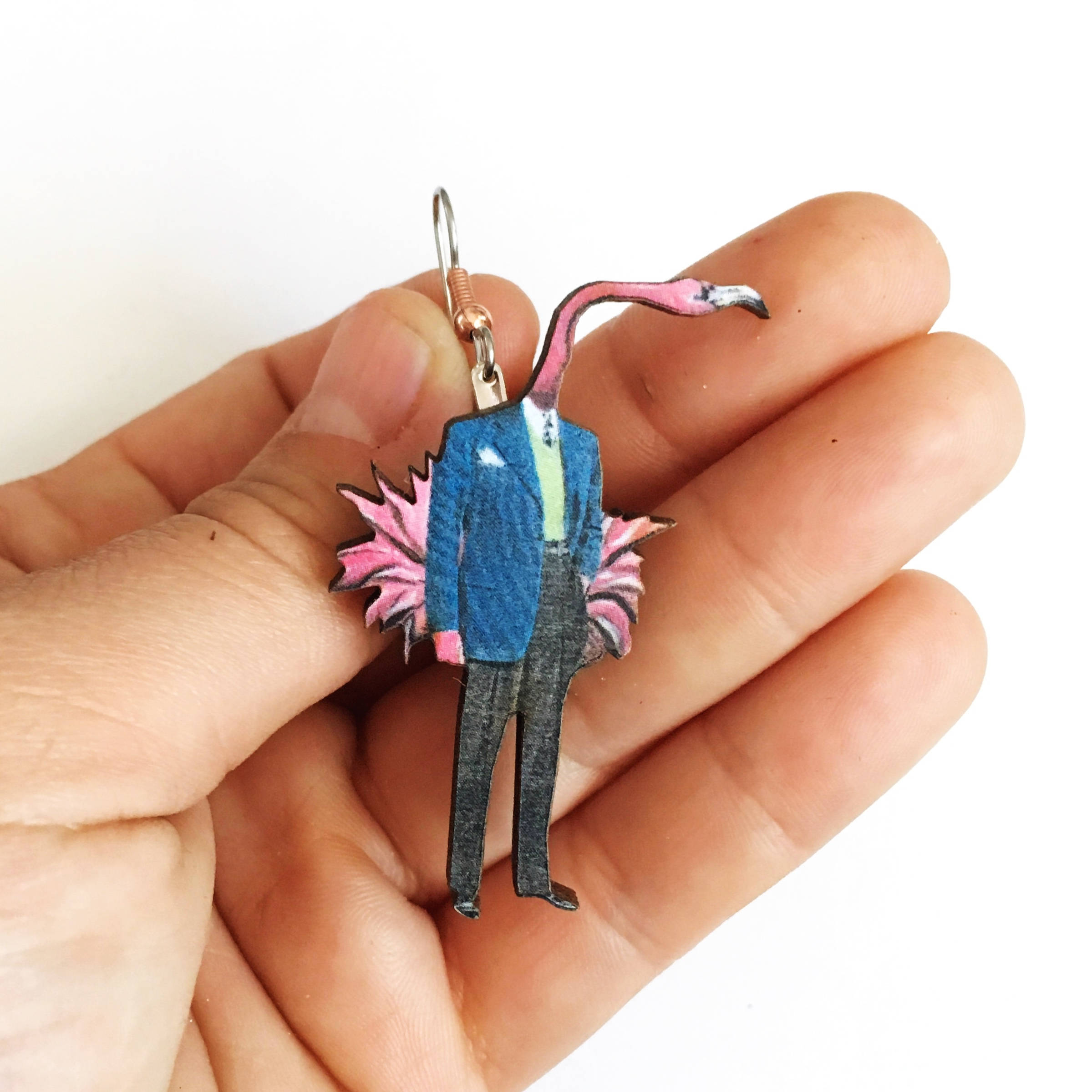 Flamingo Earrings, Weird Earrings, Kitsch Florida Jewelry Tropical, Laser Cut, Fun Gifts Vintage Miami, Quirky Kitschy Pink, Lightweight Big - Thumbnail 3